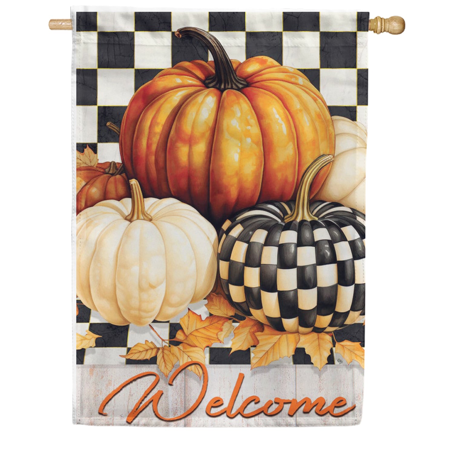 Custom Decor Checkered Pumpkin House Flag
