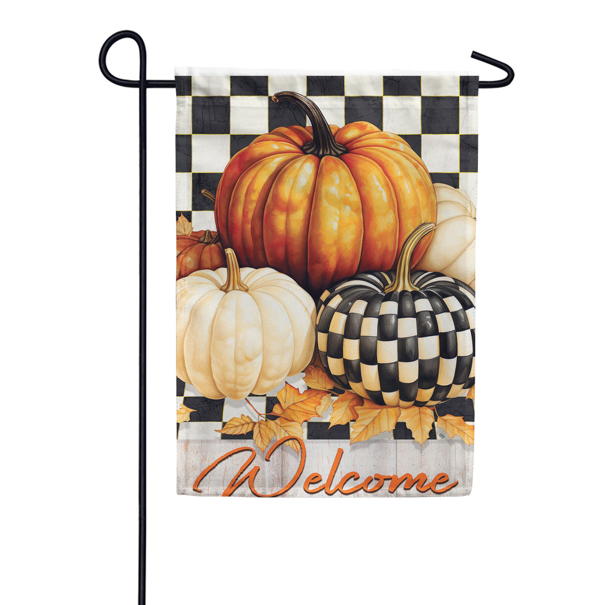 Custom Decor Checkered Pumpkin Garden Flag