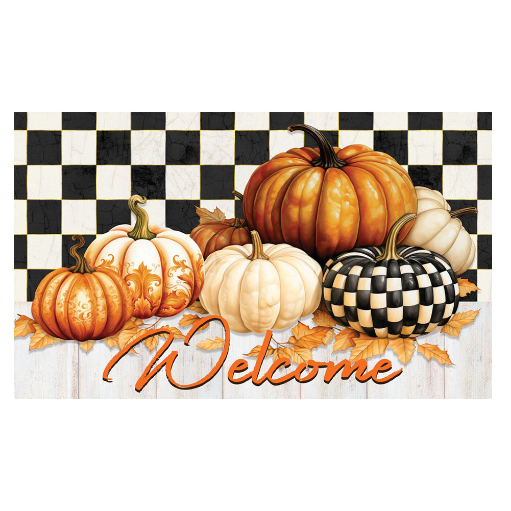 Custom Decor Mat - Checkered Pumpkin