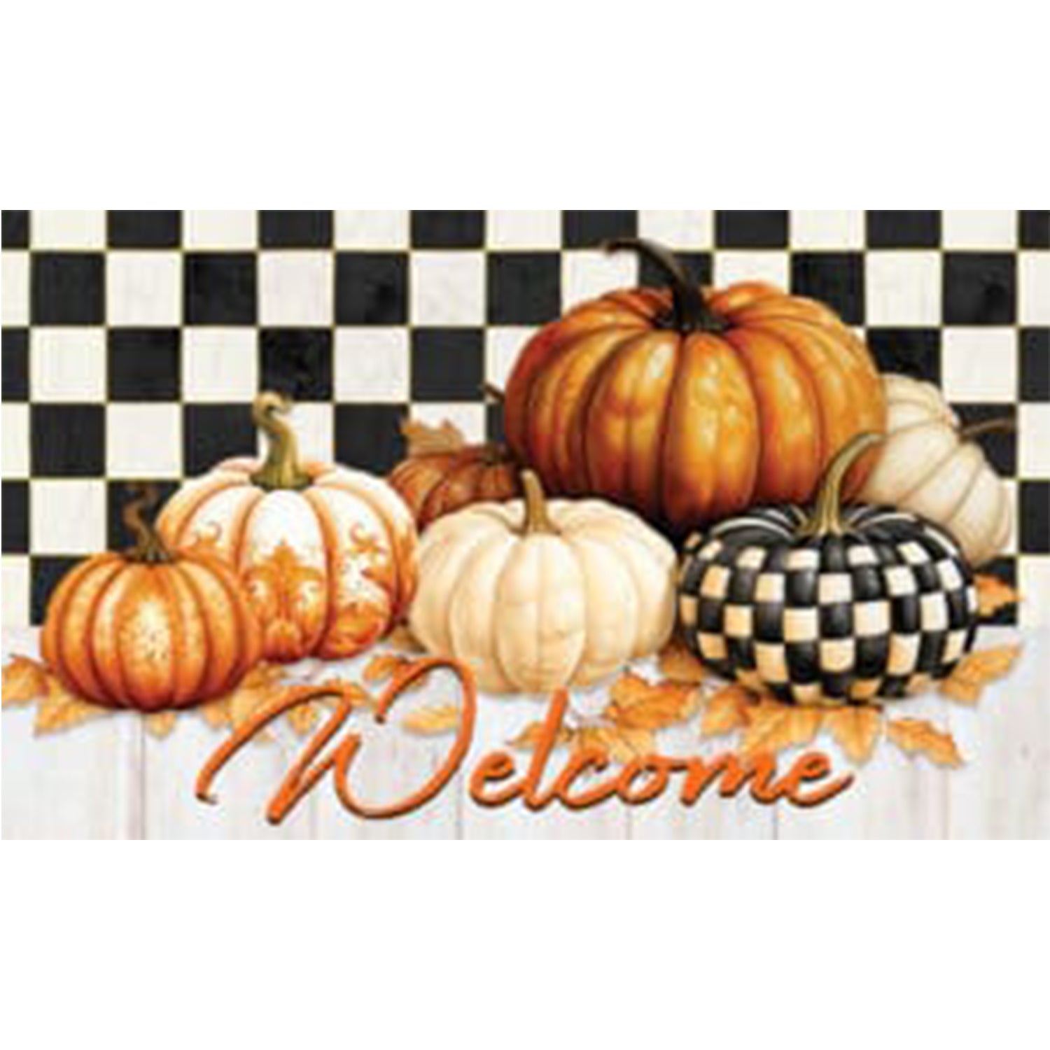 Custom Decor Mat - Checkered Pumpkin
