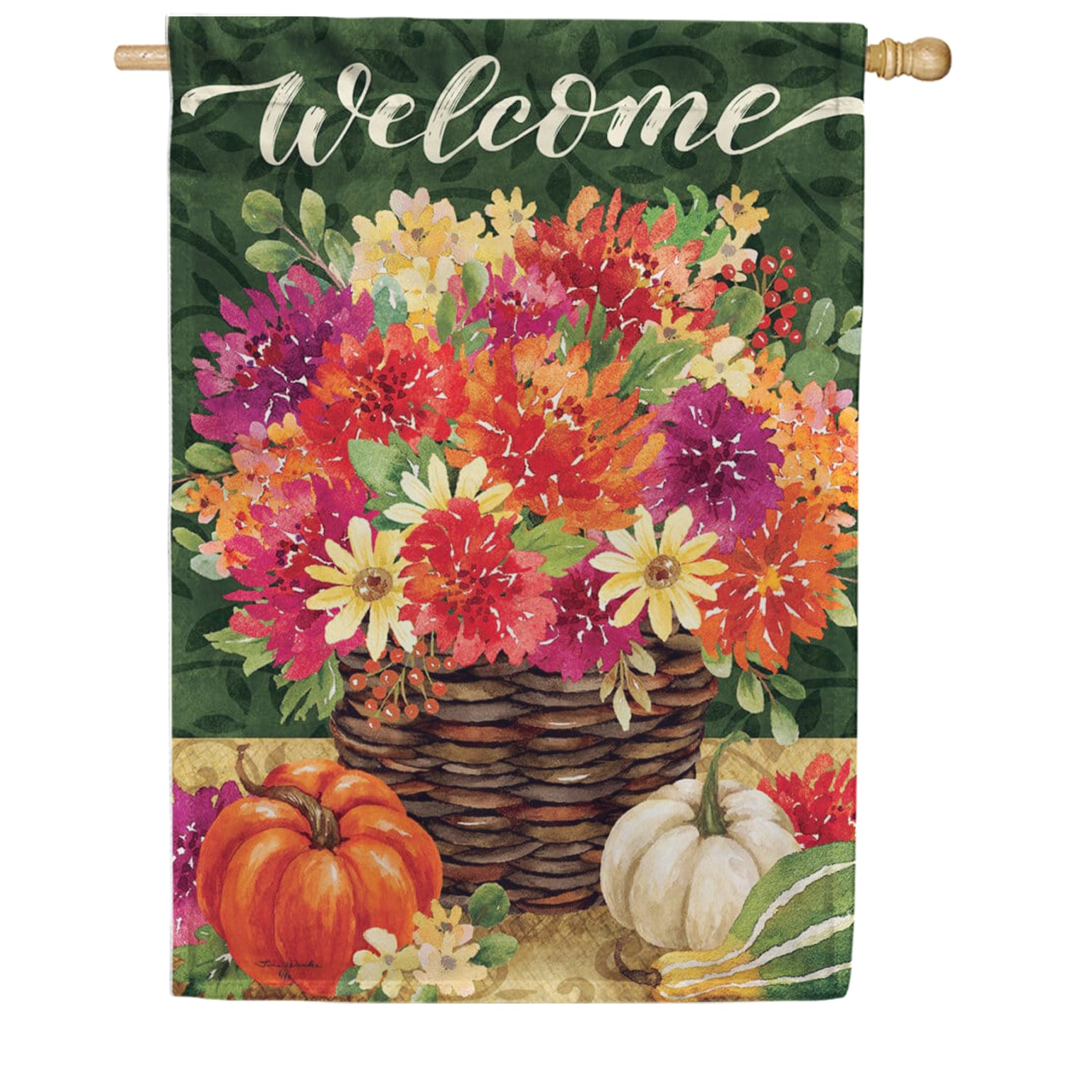 Custom Decor Welcome Mums Basket House Flag