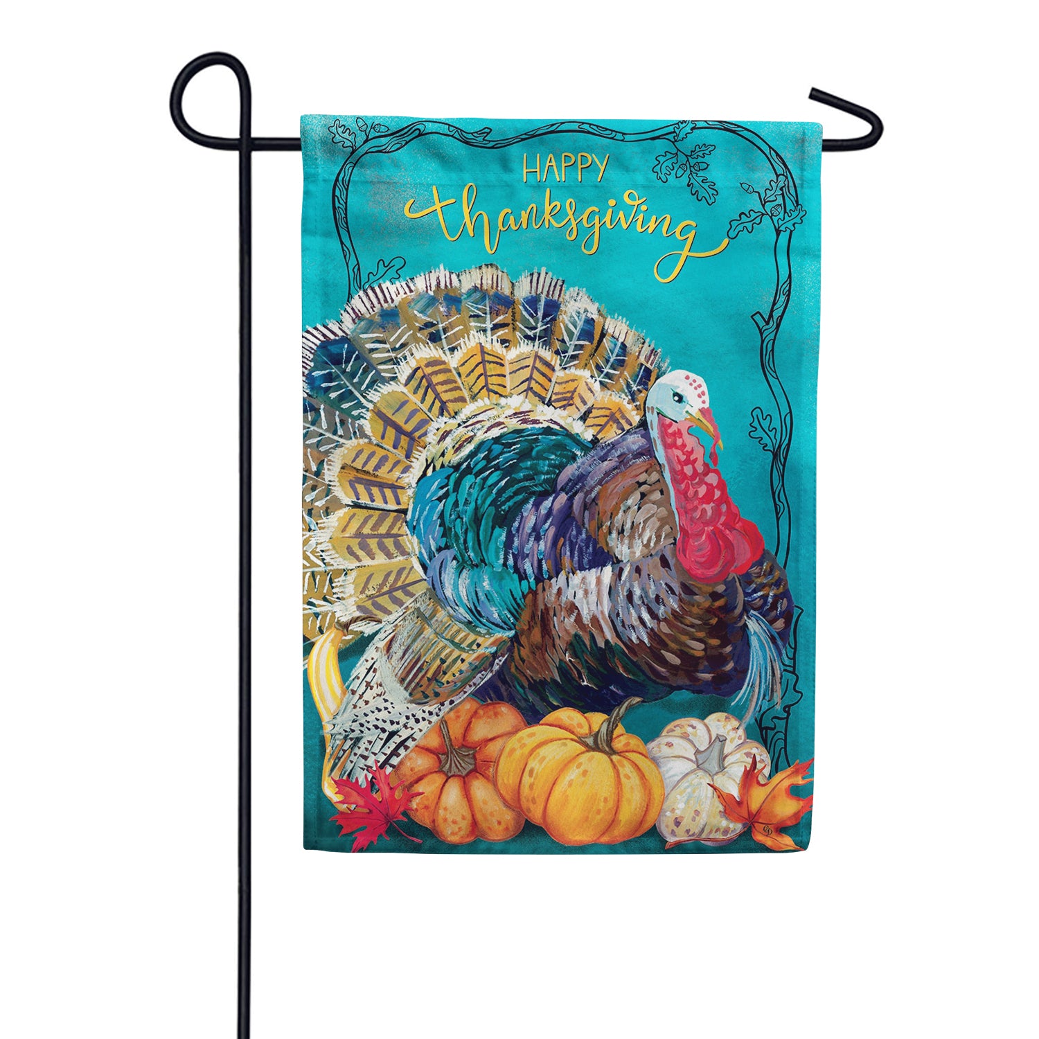 Custom Decor Happy Thanksgiving Teal Turkey Garden Flag