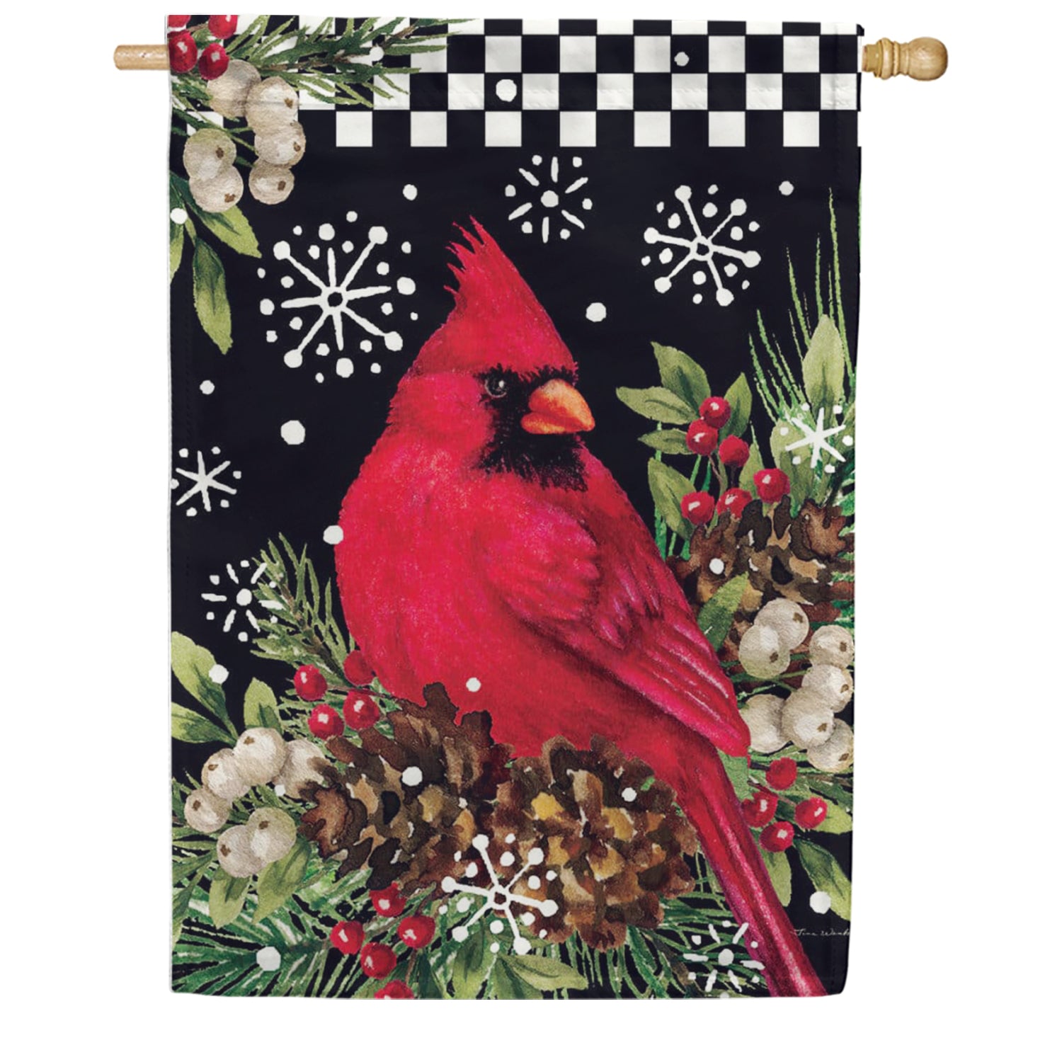 Custom Decor House Flag - Cardinal Pine Cones