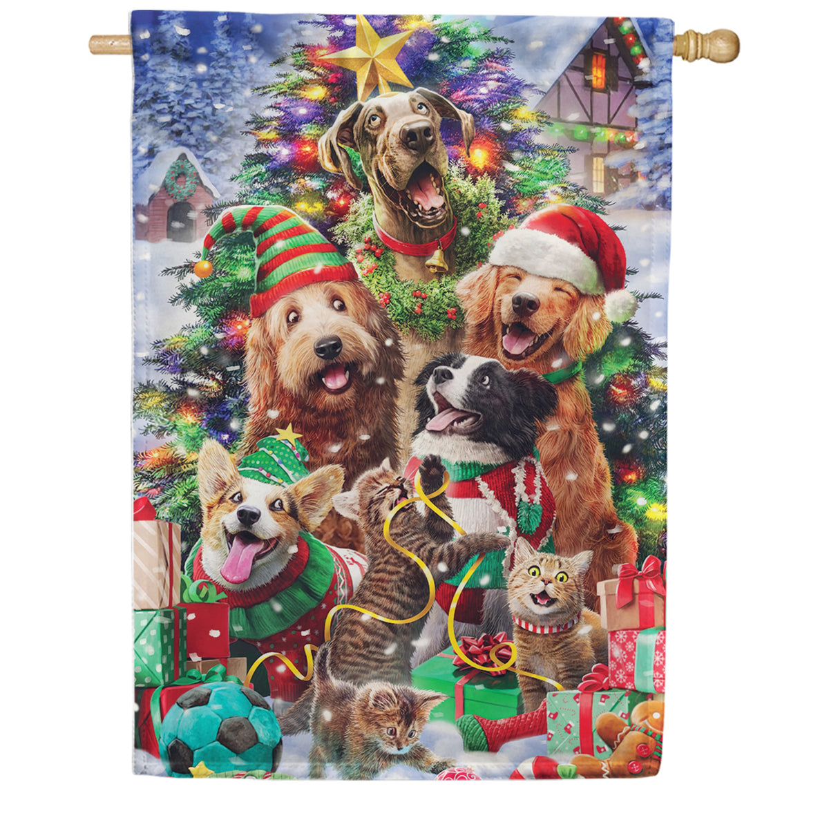Custom Decor House Flag - Cats and Dogs Tree
