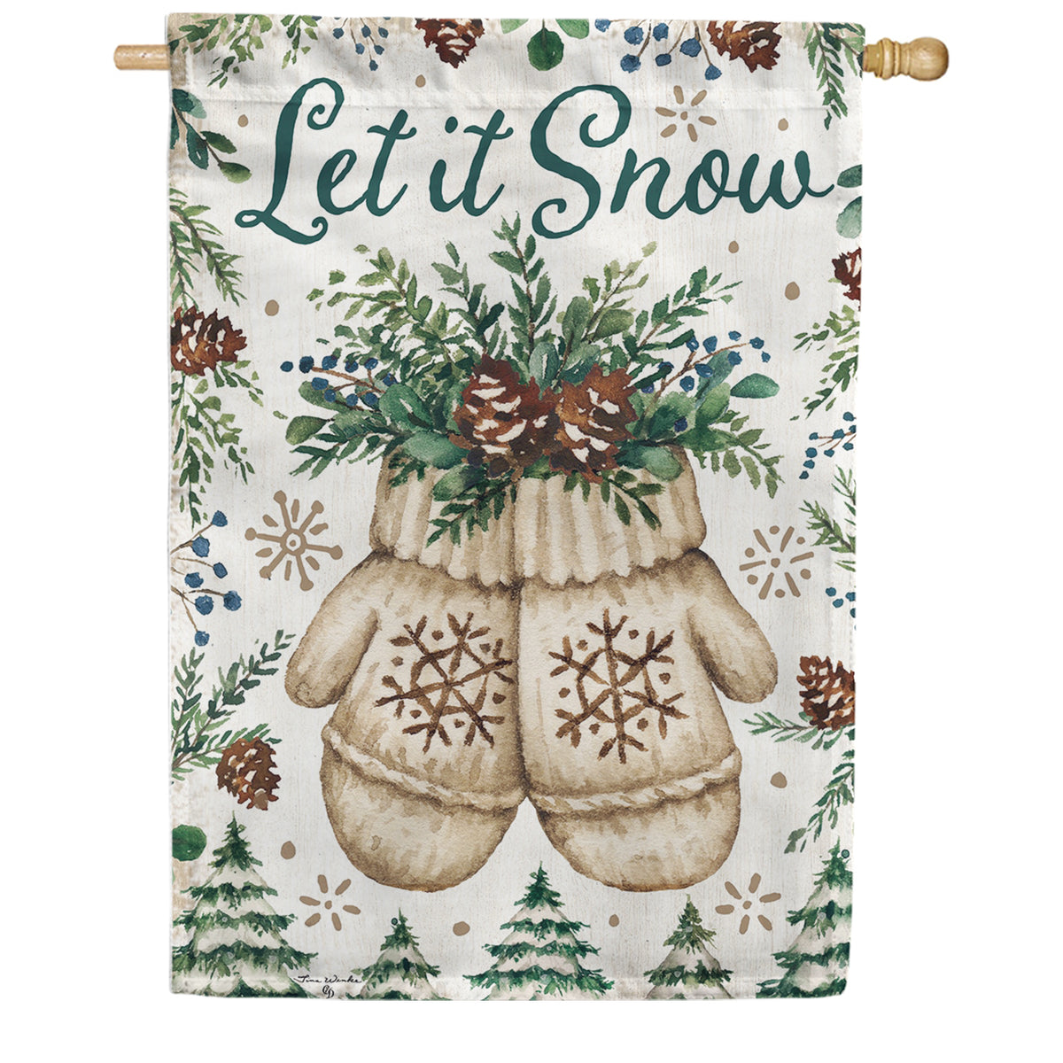 Custom Decor House Flag - Mittens & Pinecones