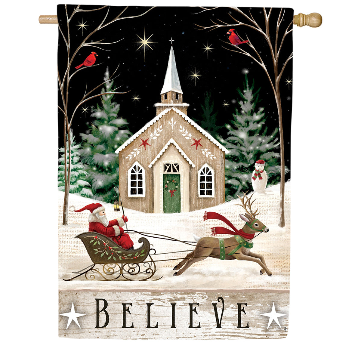 Custom Decor House Flag - Church and Sleigh