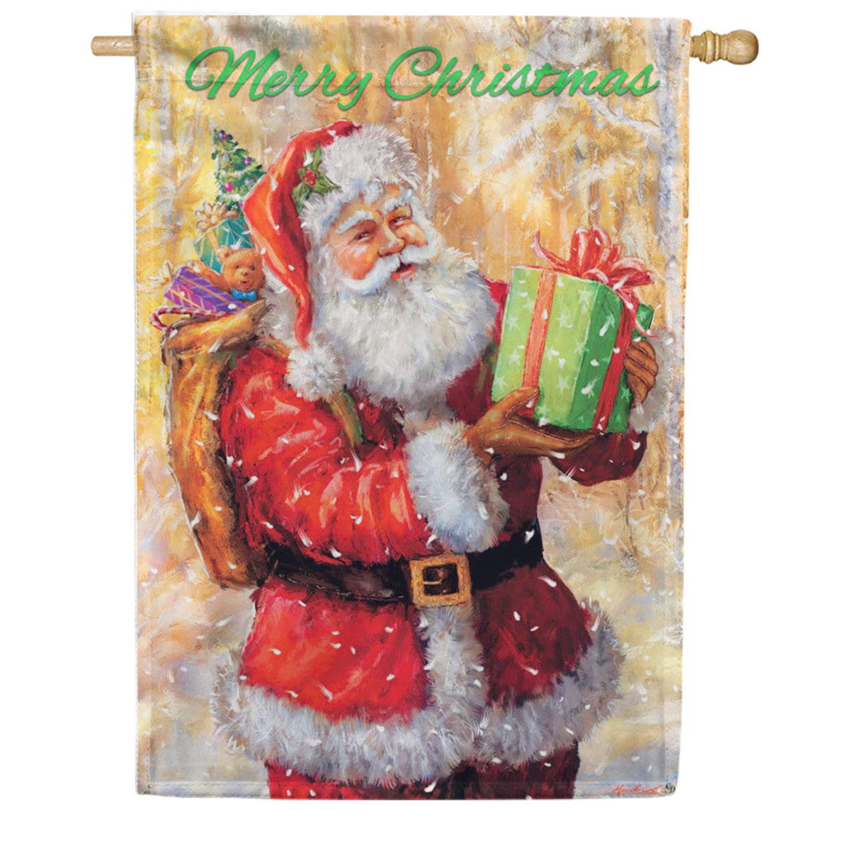 Custom Decor Santa on Gold House Flag