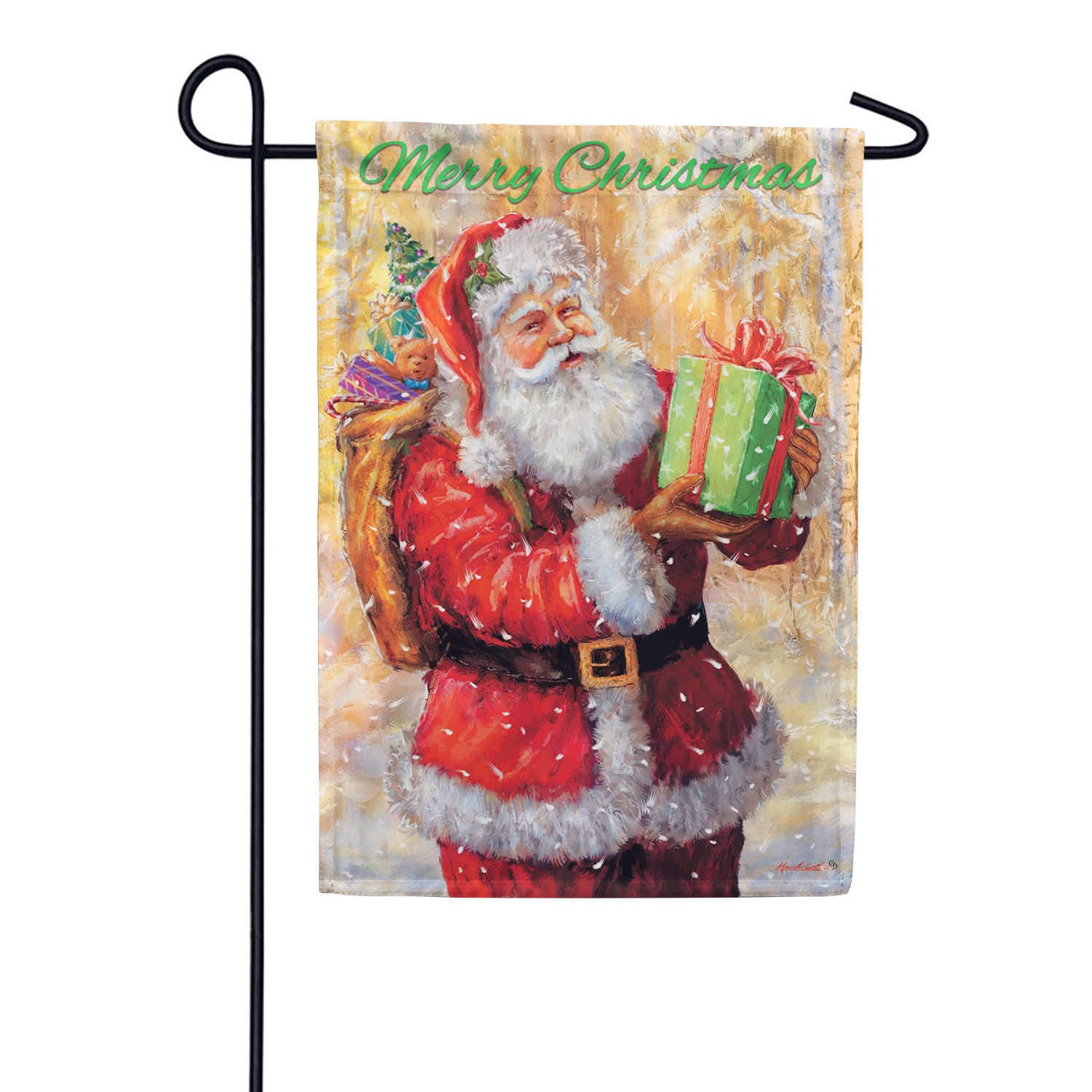 Custom Decor Santa on Gold Garden Flag