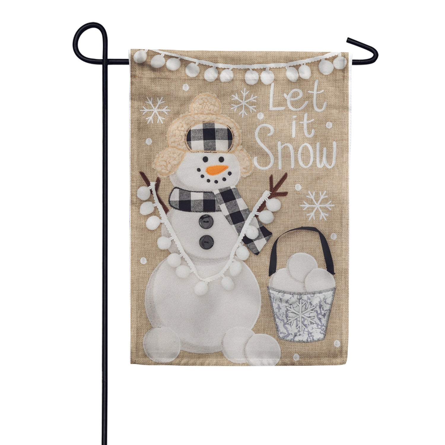 Custom Decor Burlap Garden Flag - Snowman Snowballs