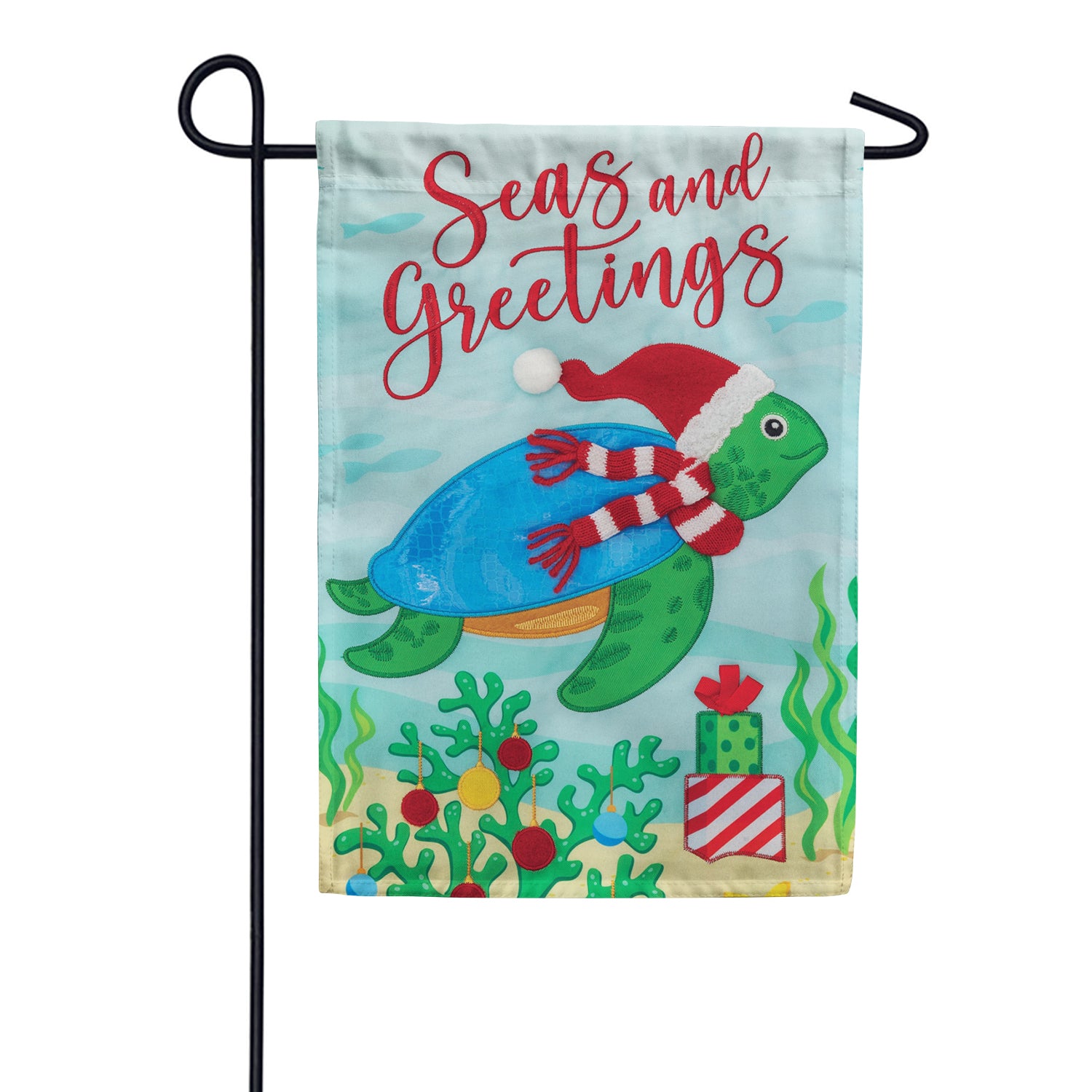 Custom Decor Applique Garden Flag - Christmas Turtle