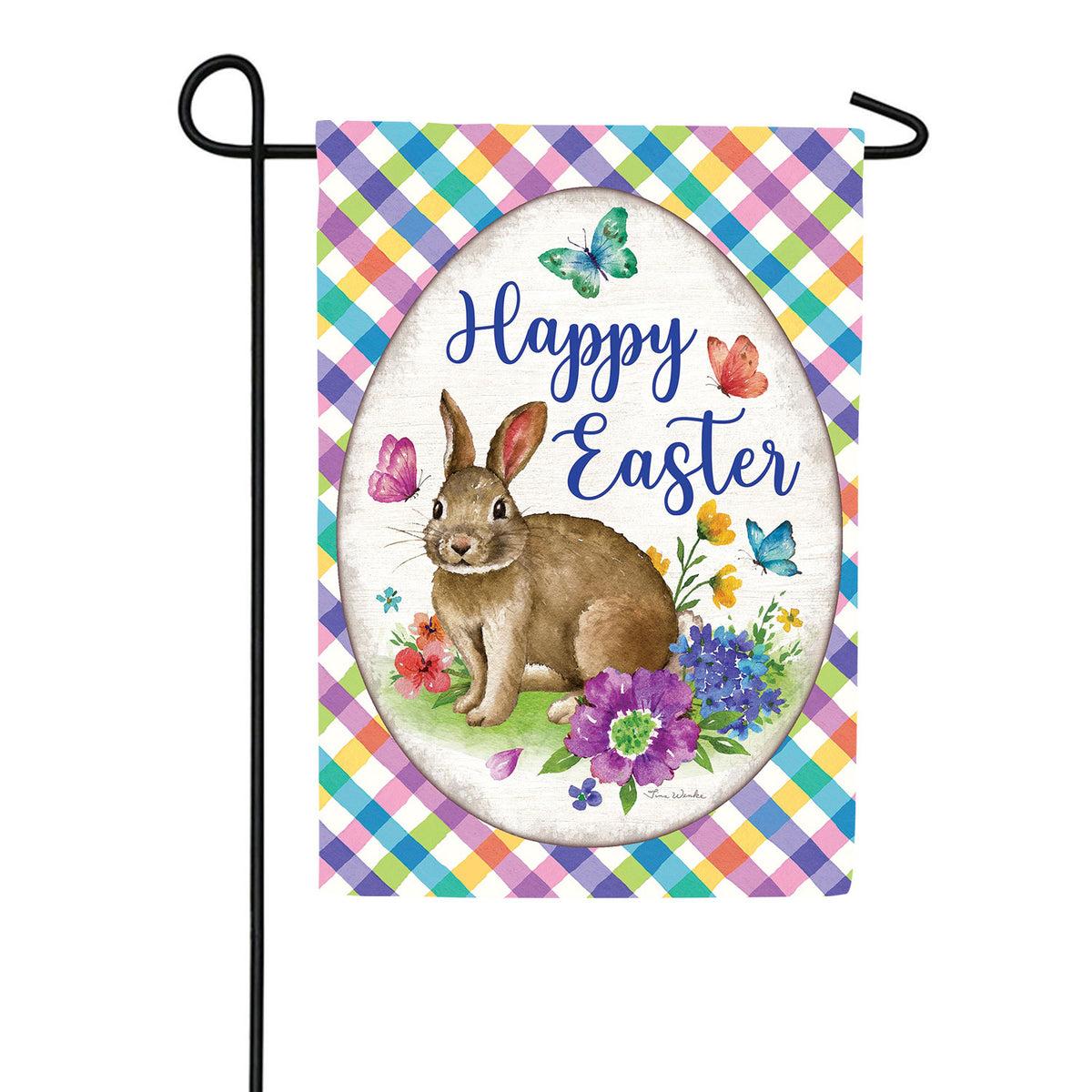 Bunny Plaid Double Sided Garden Flag
