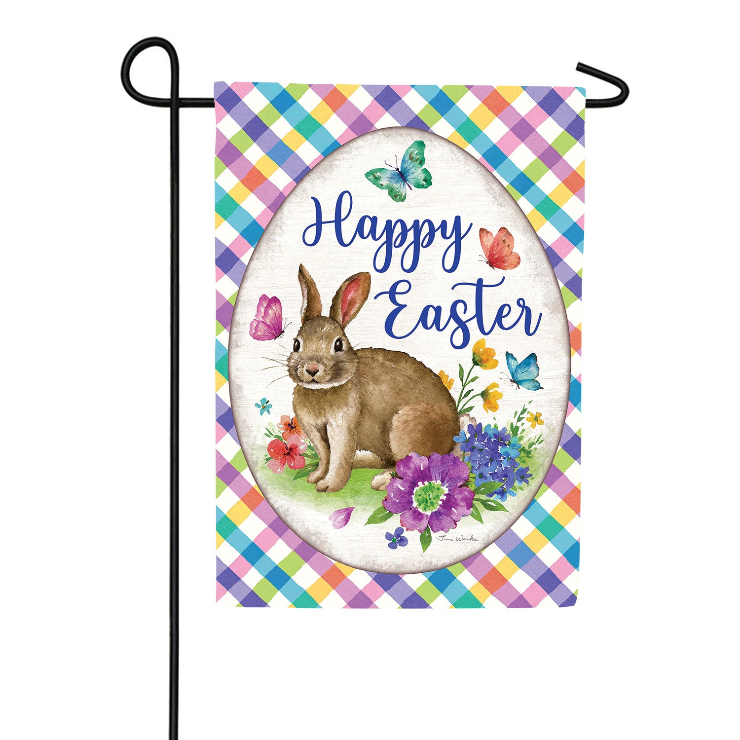 Bunny Plaid Double Sided Garden Flag