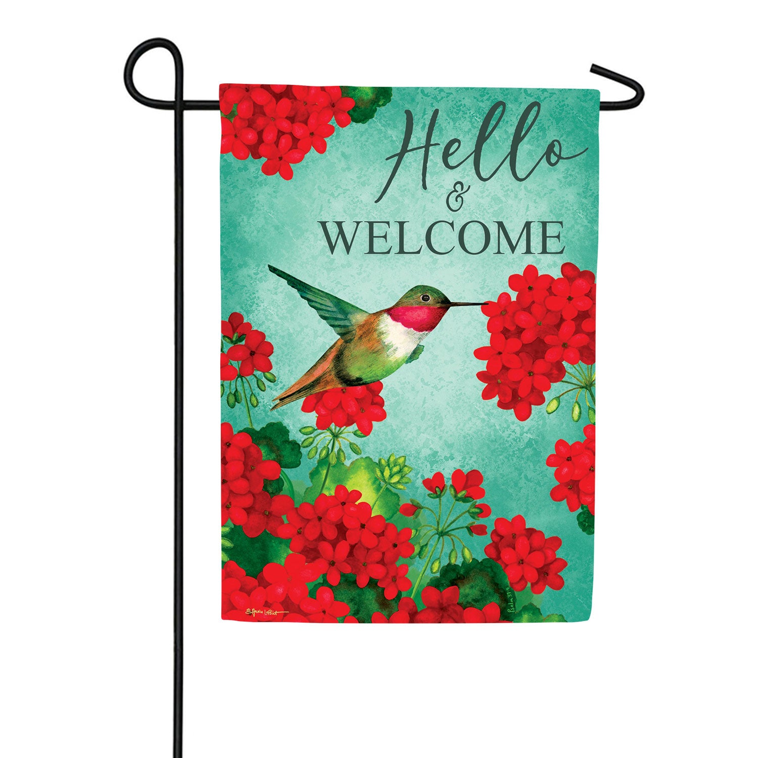 Hummingbird Geranium Double Sided Garden Flag