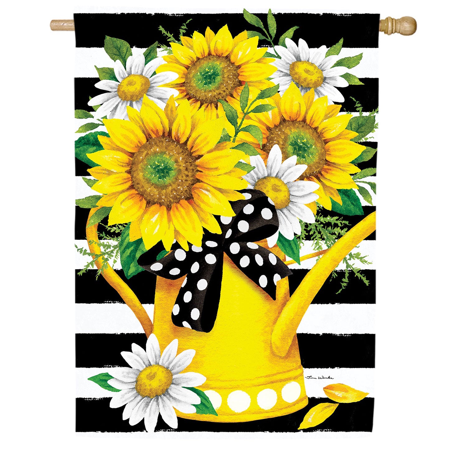 Sunflower Watering Can Double Sided House Flag