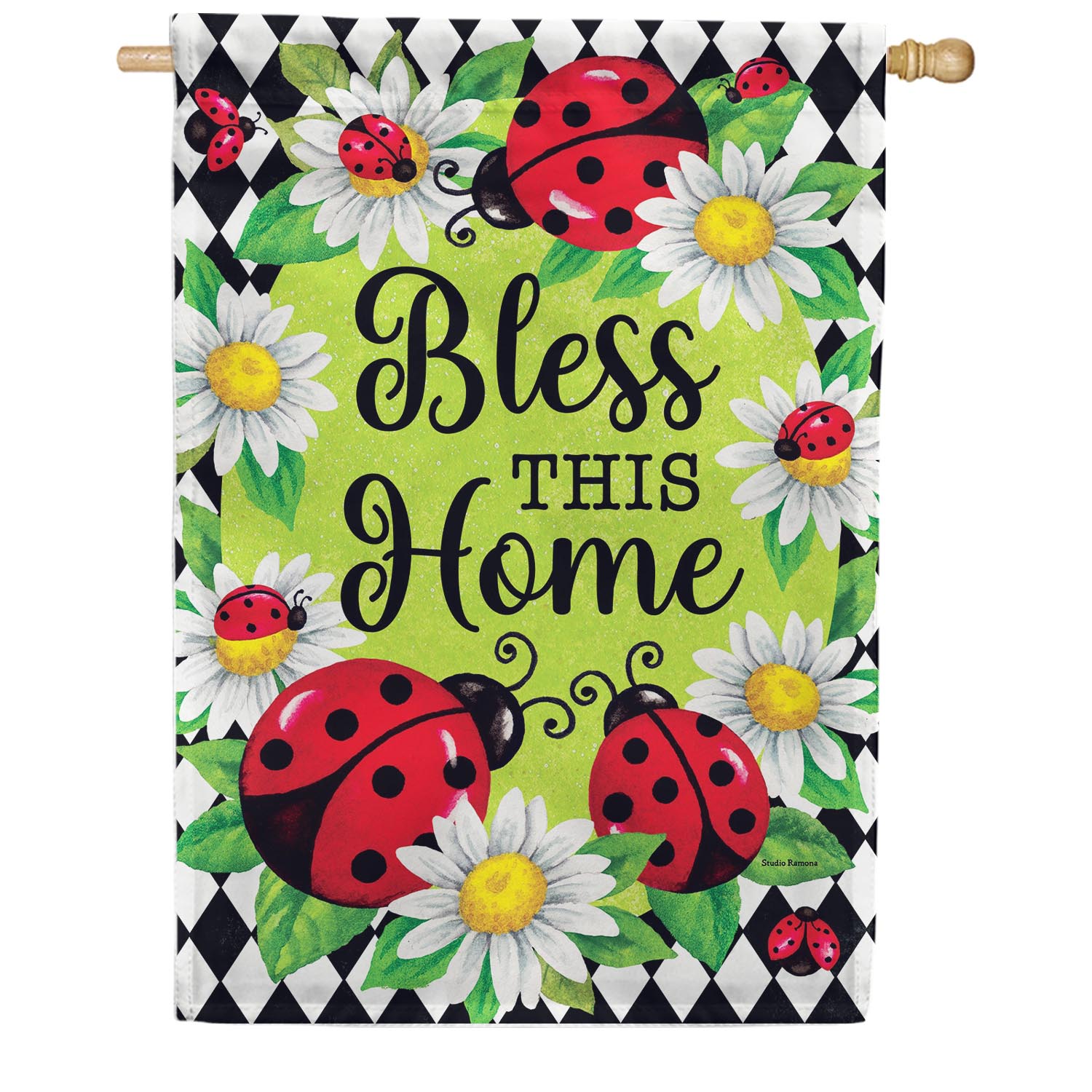 Ladybug Diamond Double Sided House Flag