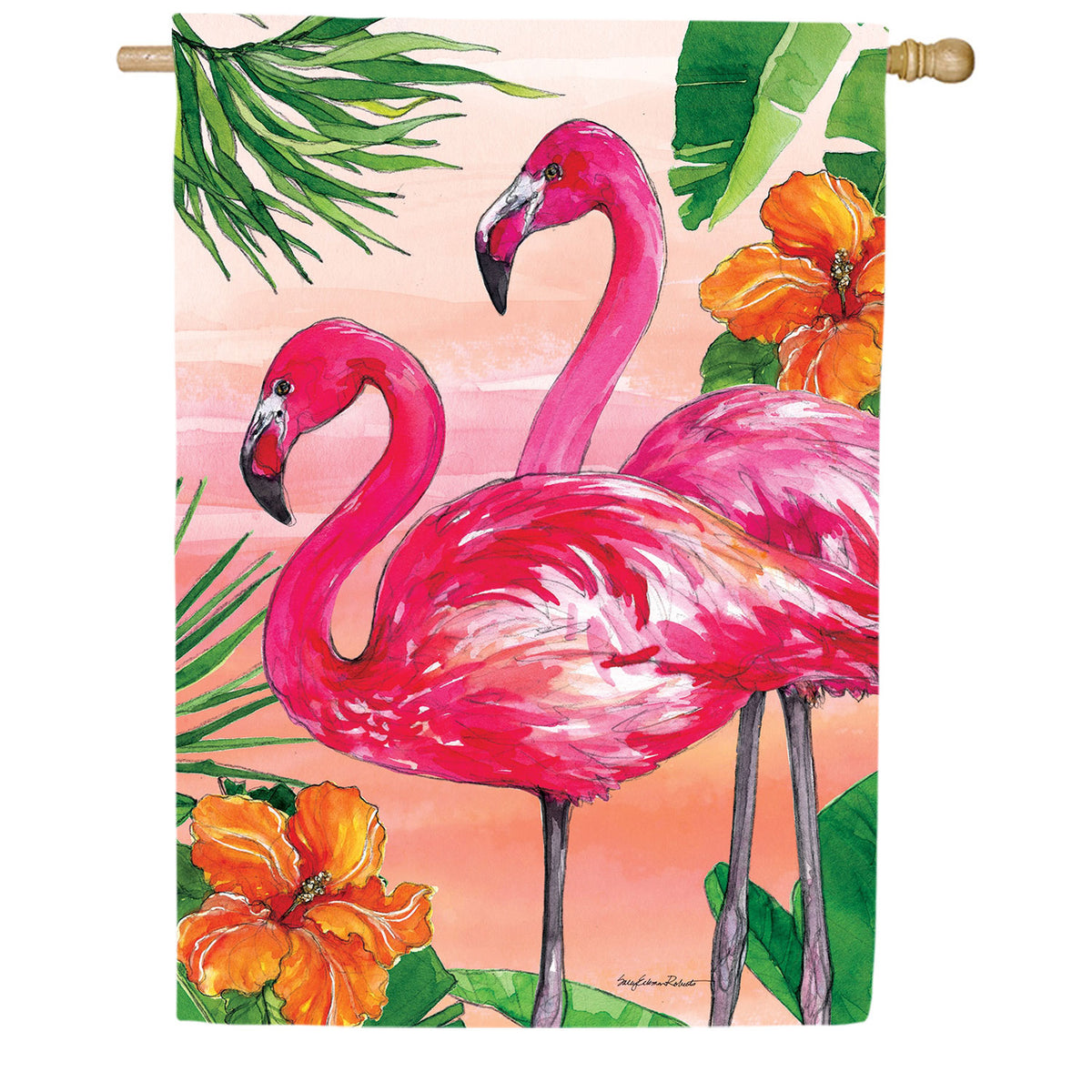 Flamingo Sunset Double Sided House Flag