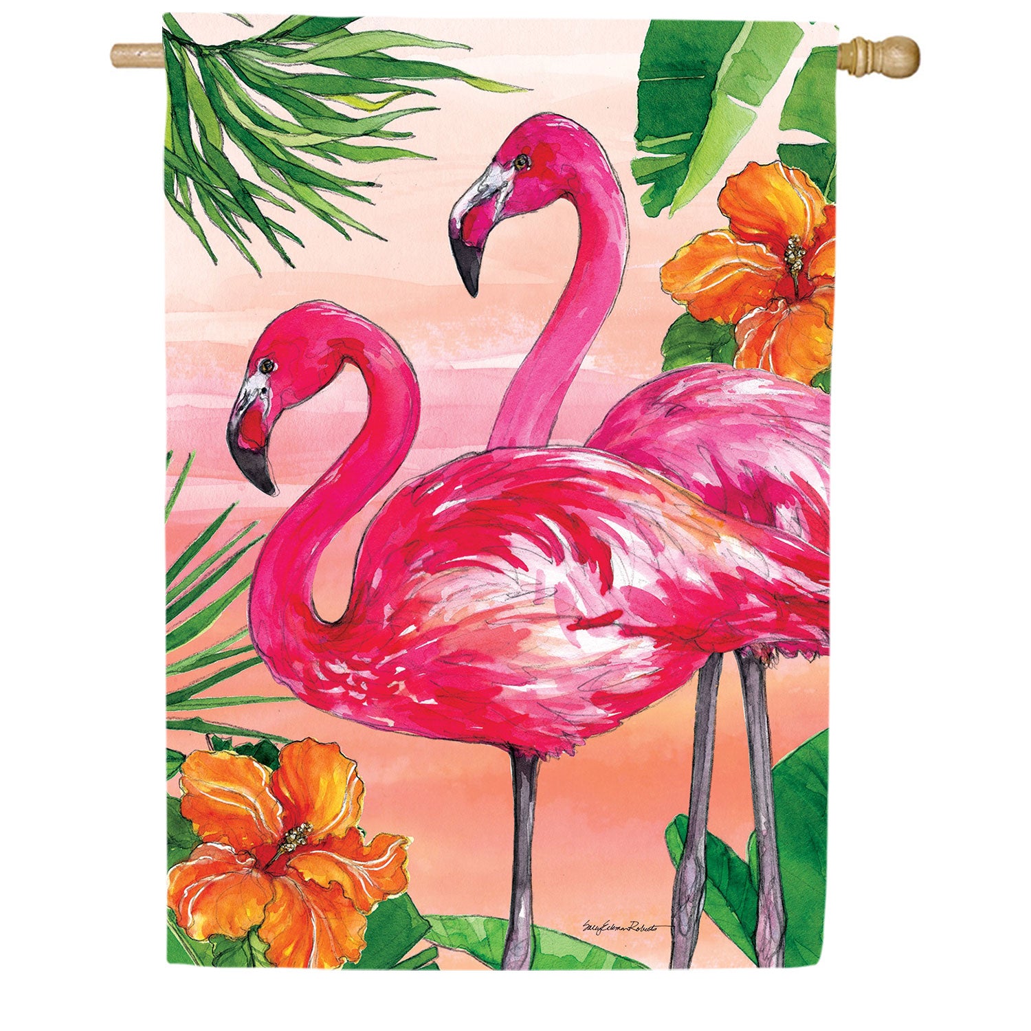 Flamingo Sunset Double Sided House Flag