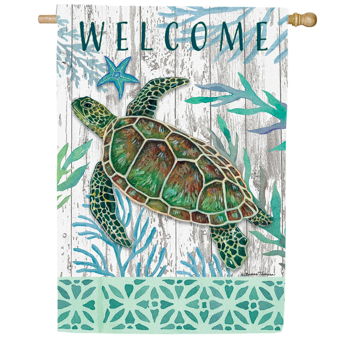 Sea Green Turtle Double Sided House Flag