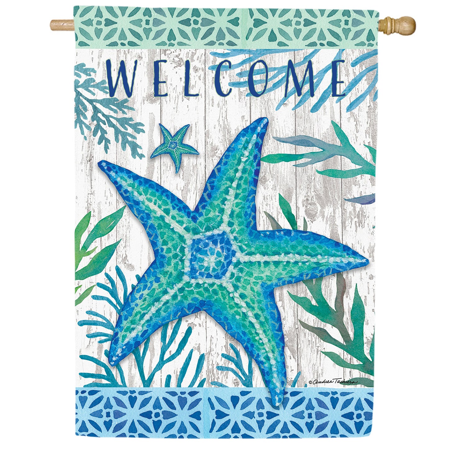 Teal Starfish Double Sided House Flag