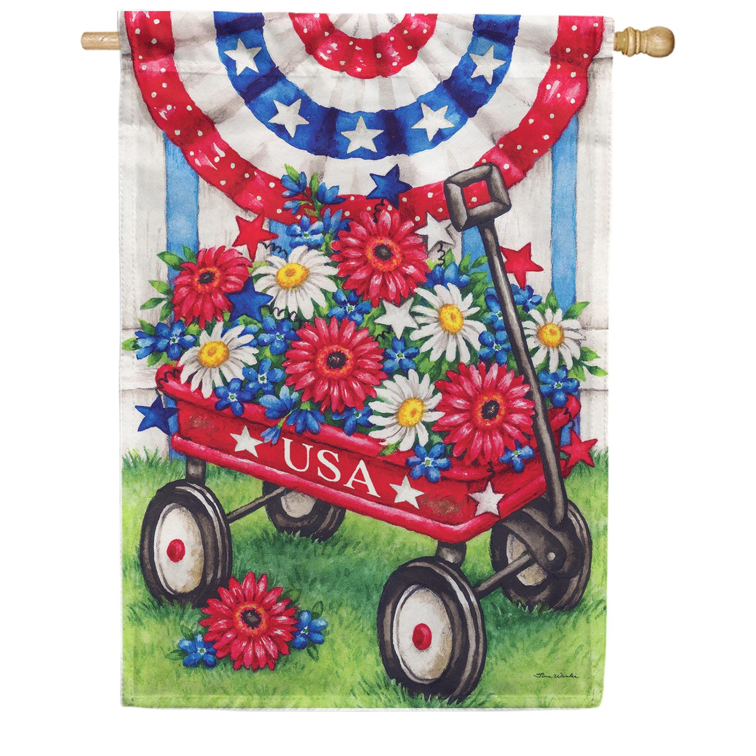 Patriotic Wagon Double Sided House Flag