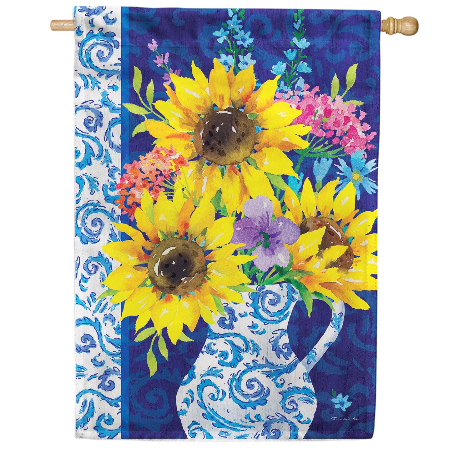 Sunflower Chinoiserie Double Sided House Flag