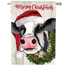 Evergreen Christmas Cow Burlap House Flag