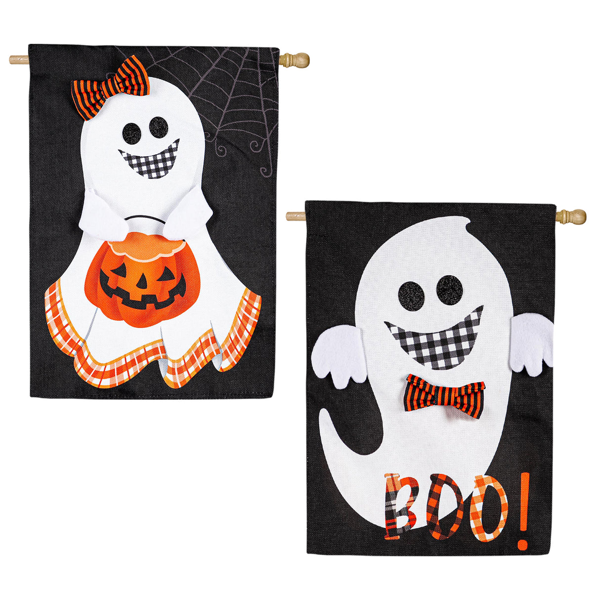 Evergreen Girl and Boy Ghost Reversible Burlap House Flag