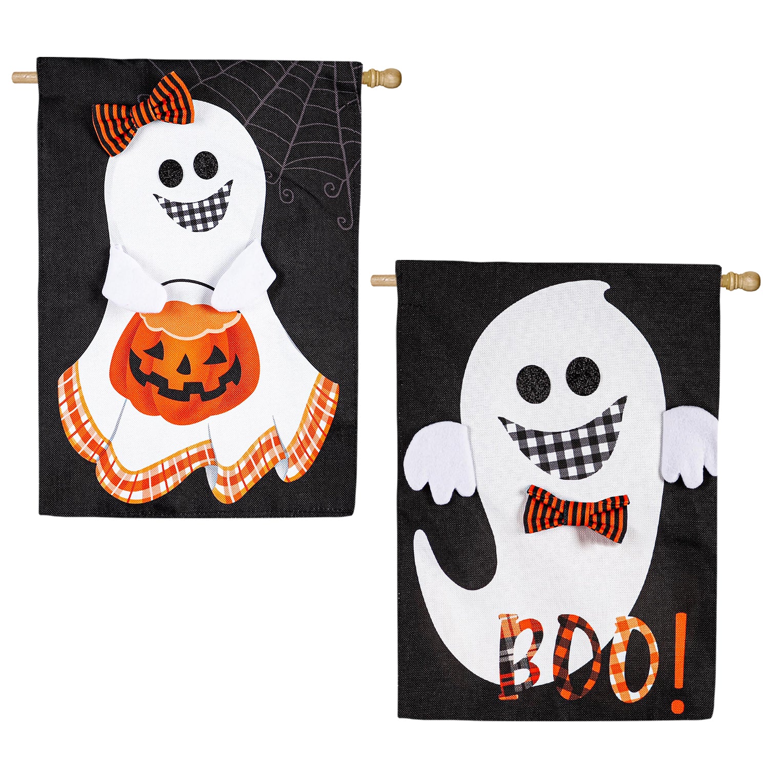Evergreen Girl and Boy Ghost Reversible Burlap House Flag