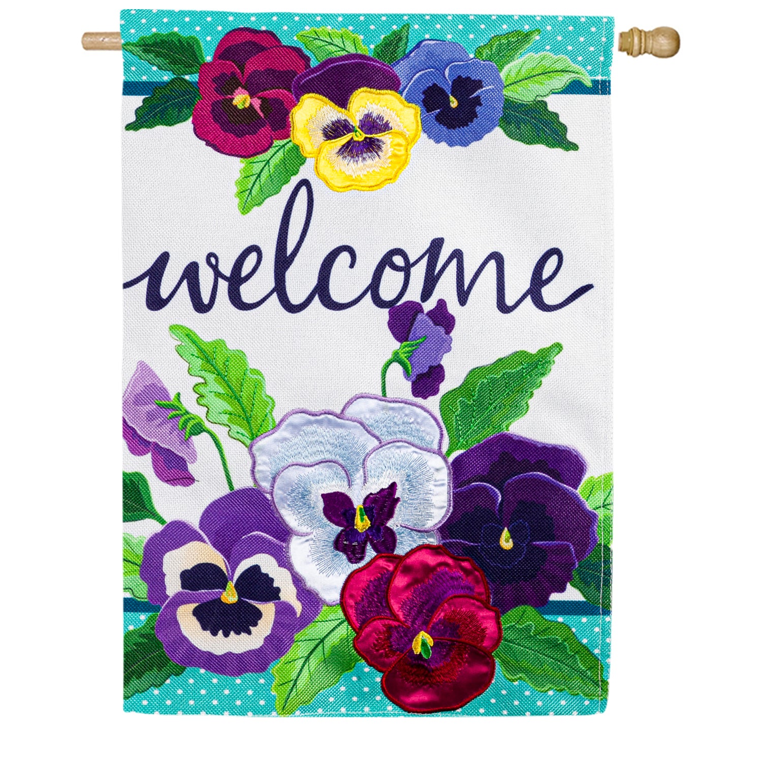 Evergreen Pansy Garden Burlap House Flag