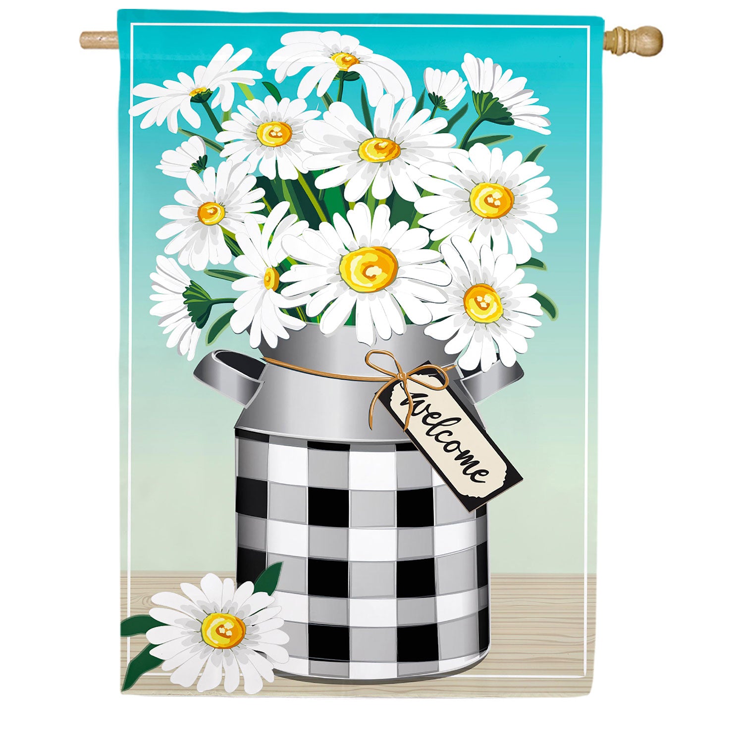 Evergreen Milk Can with Daisies Burlap House Flag