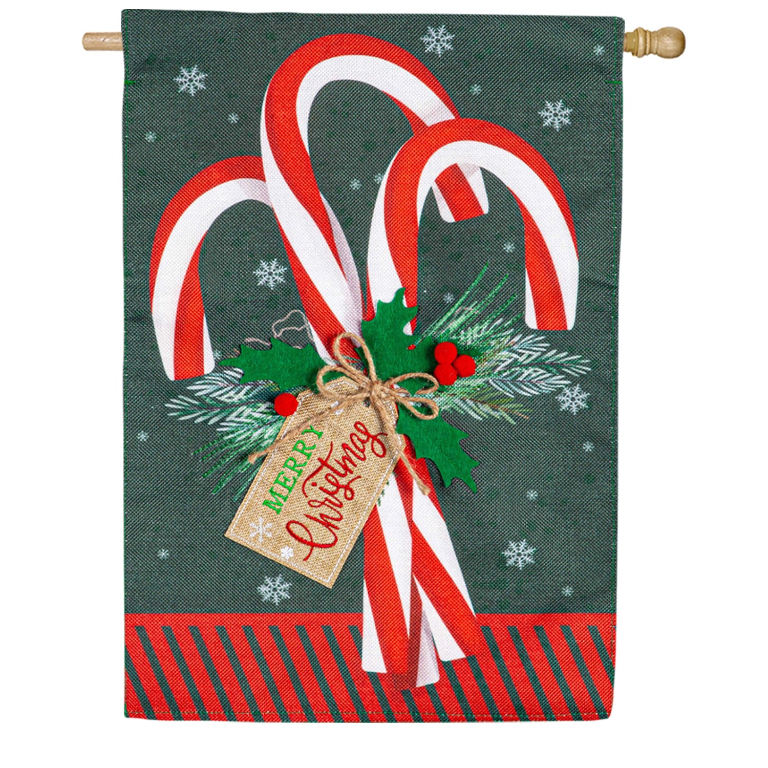 Evergreen Candy Cane Burlap House Flag