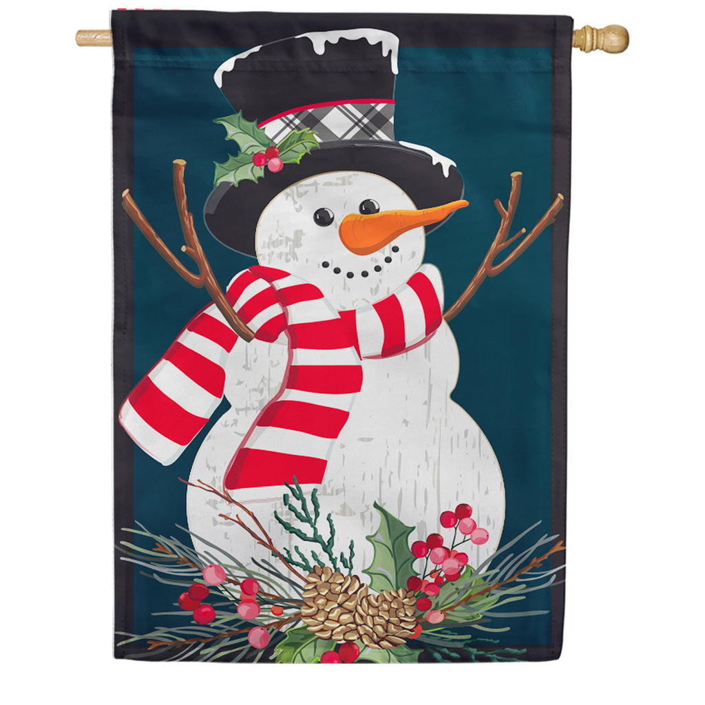 Holly Snowman Burlap House Flag