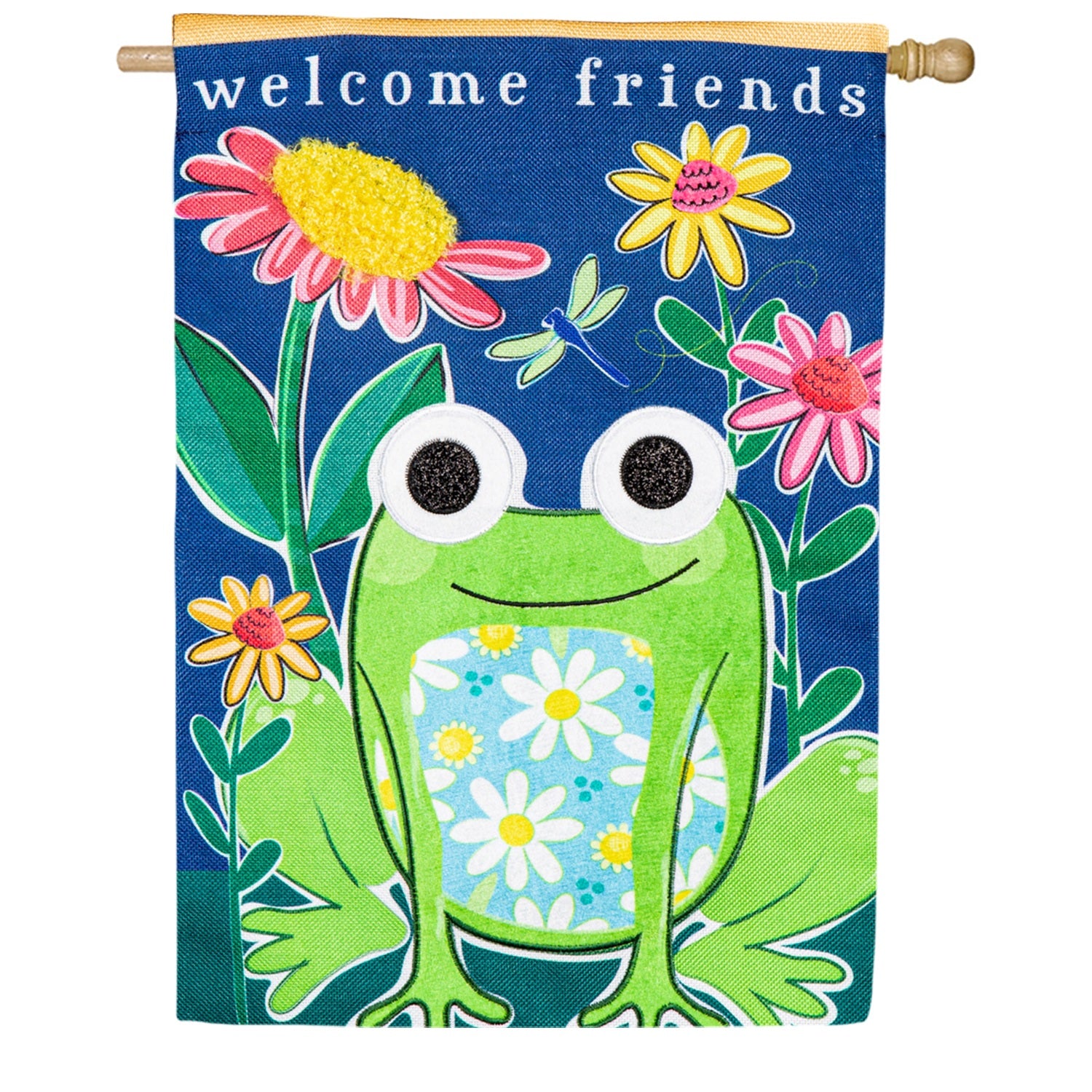 Evergreen Welcome Friends Frog Burlap House Flag