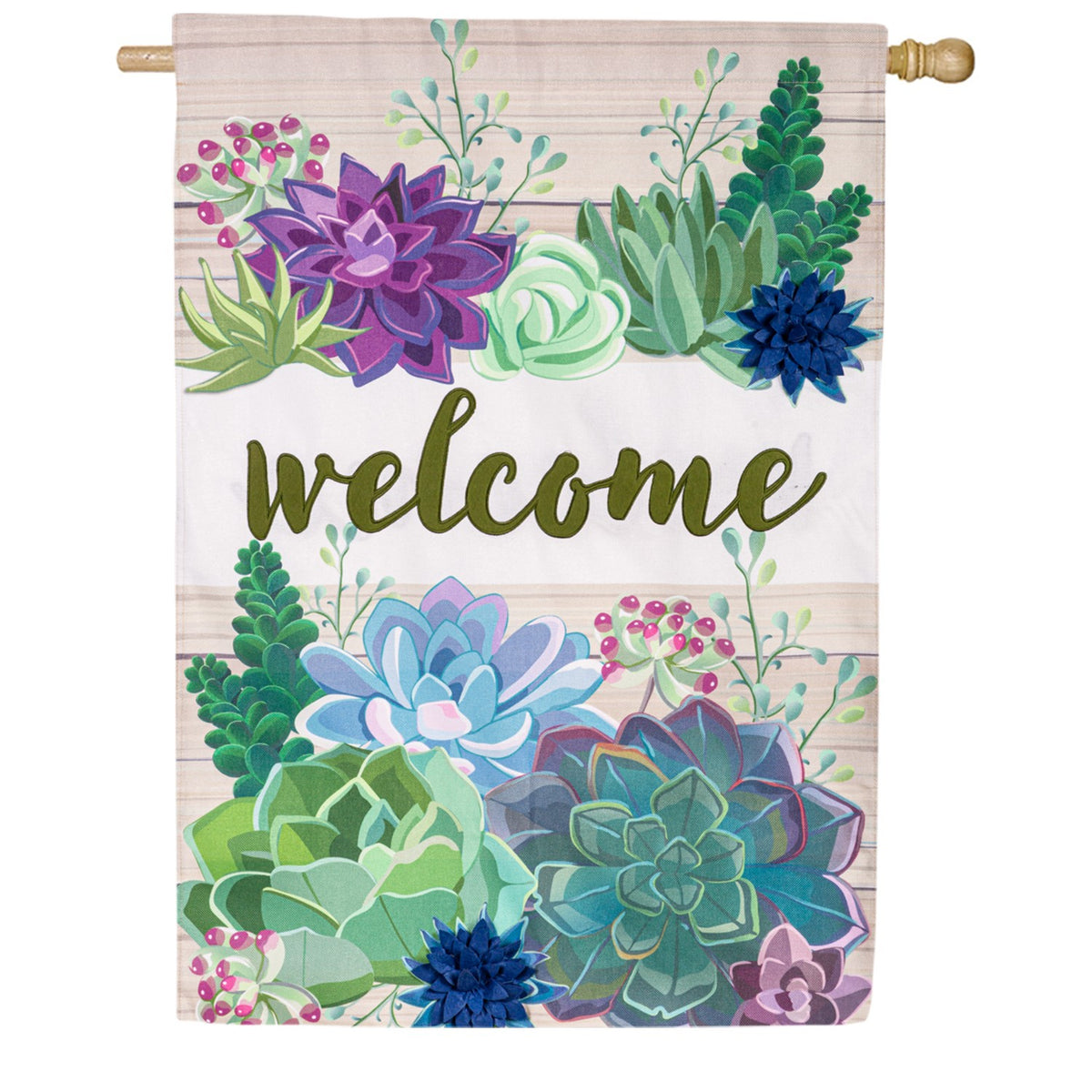 Evergreen Succulent Burlap House Flag