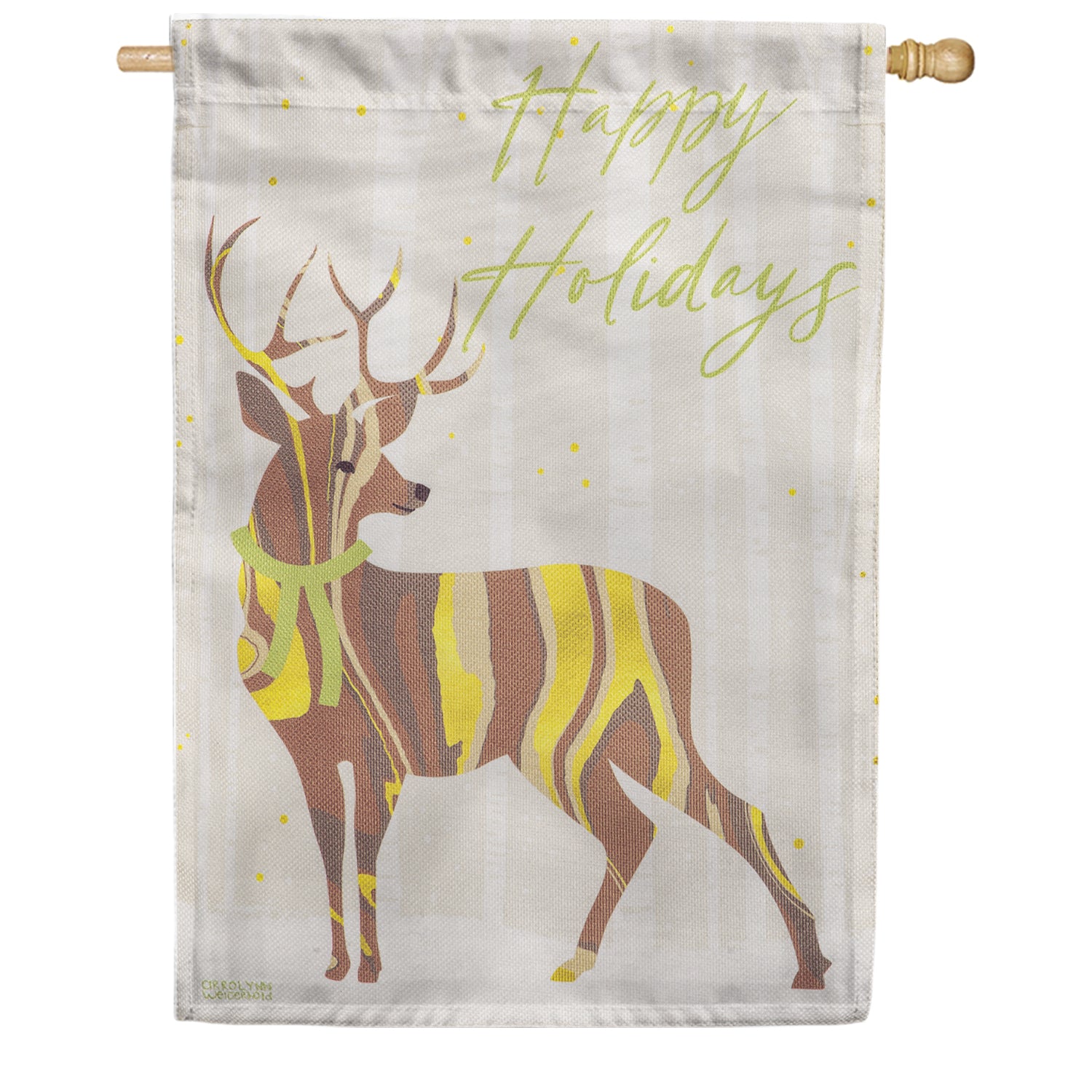 Happy Holidays Deer Burlap House Flag