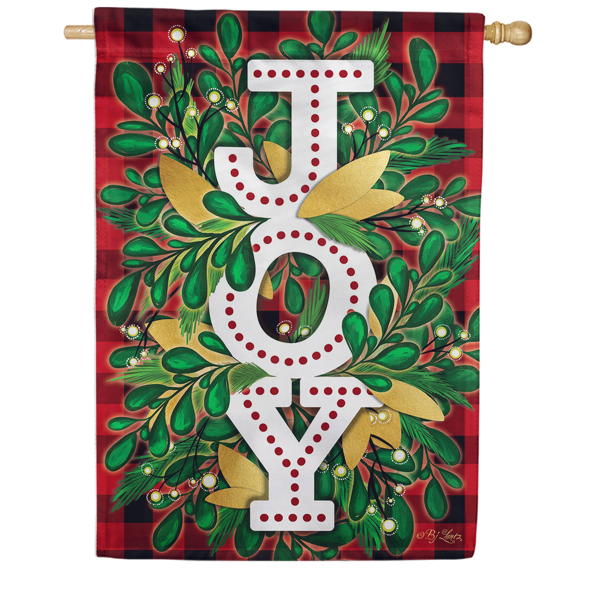 Evergreen Holiday Joy Burlap House Flag