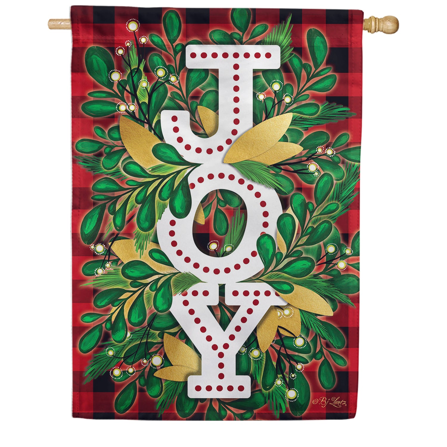 Evergreen Holiday Joy Burlap House Flag