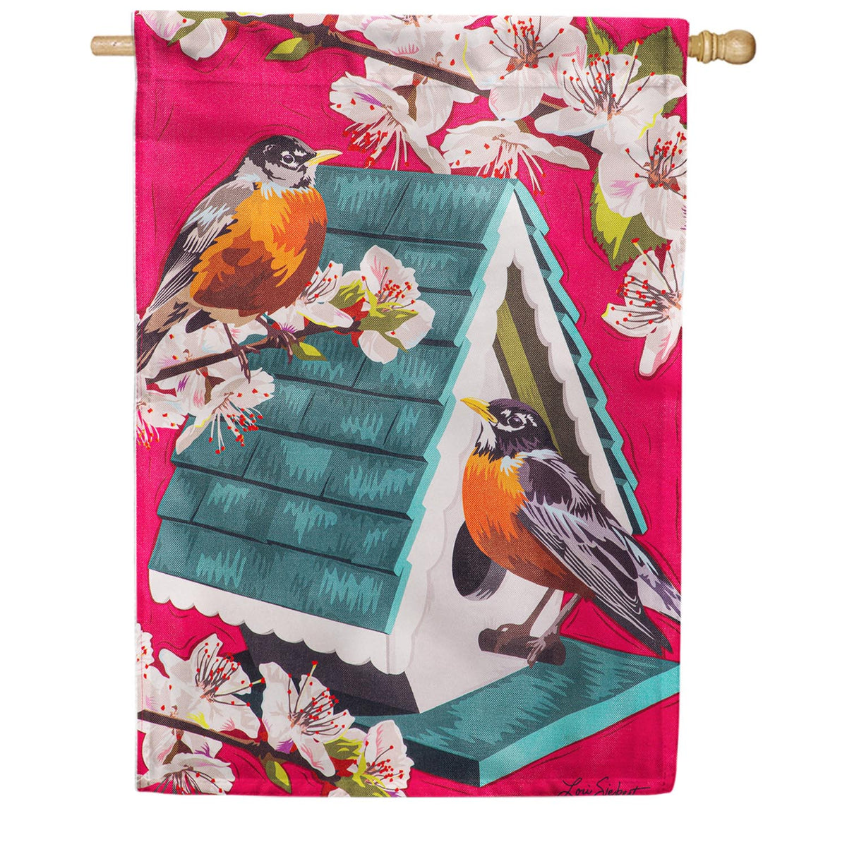 Evergreen Cherry Blossoms & Friends Burlap House Flag