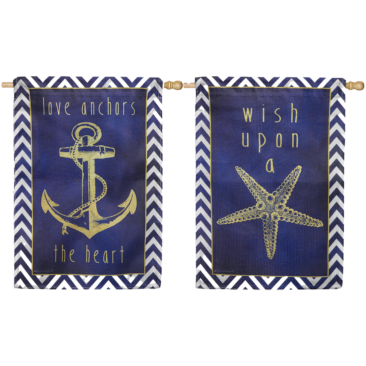 Evergreen Reversible Anchor & Gold Burlap House Flag