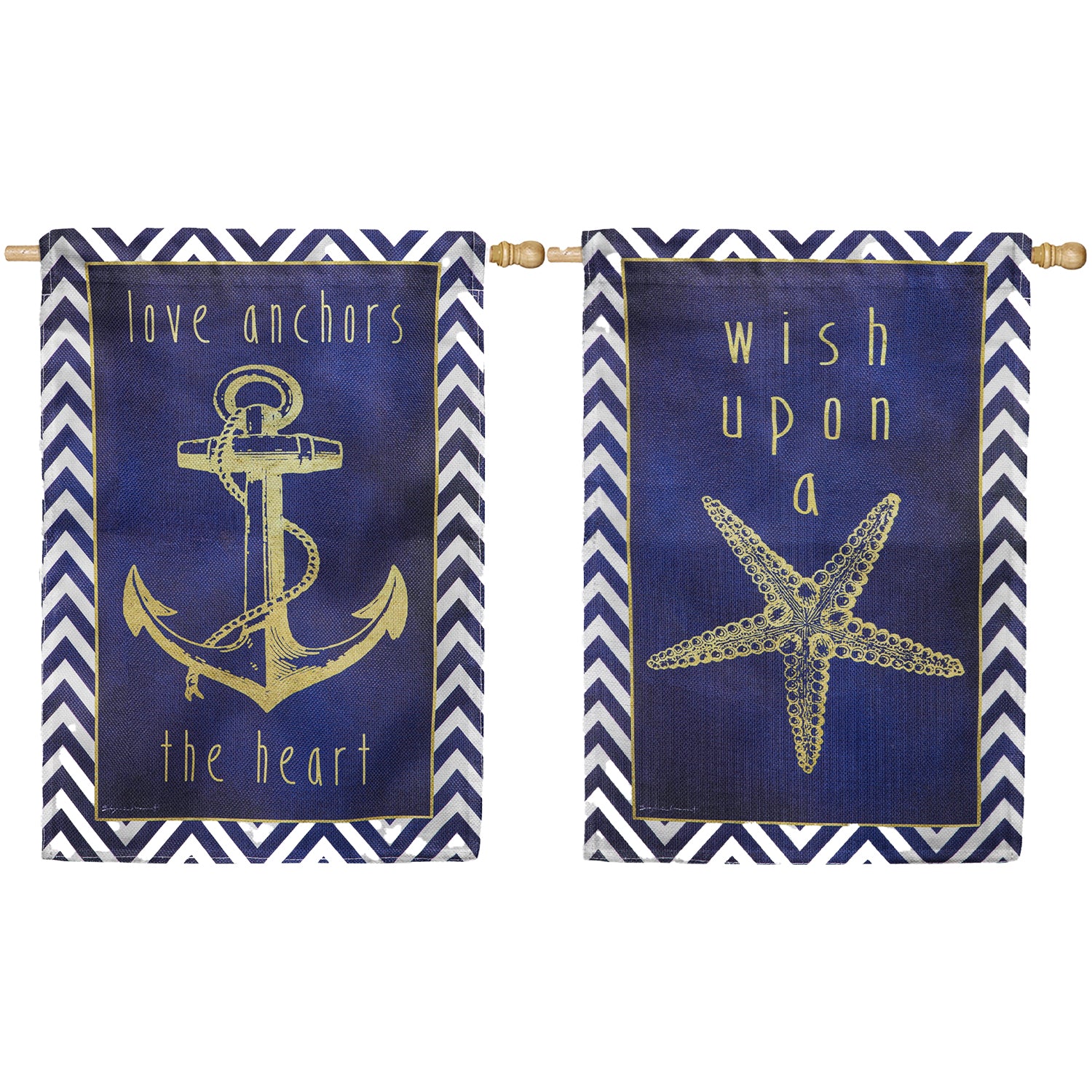 Evergreen Reversible Anchor & Gold Burlap House Flag