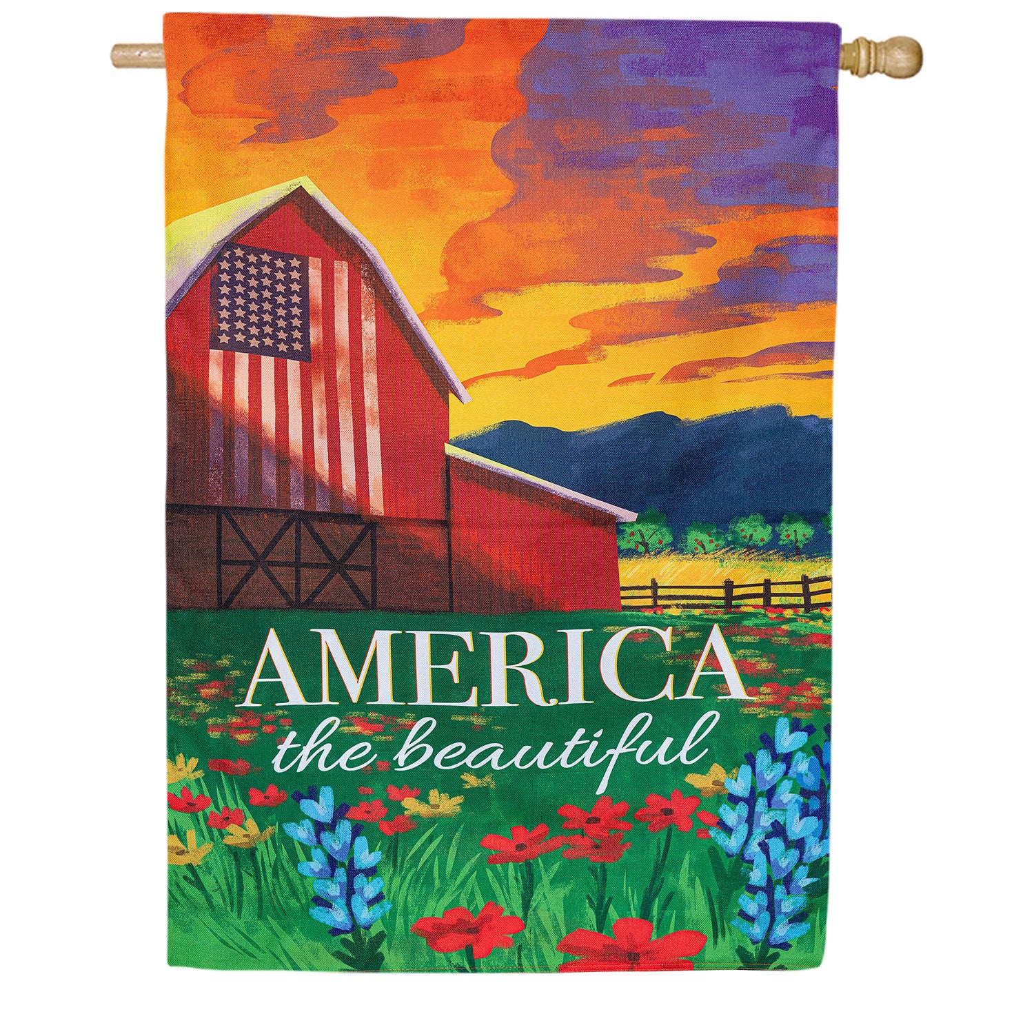 Evergreen America The Beautiful Burlap House Flag