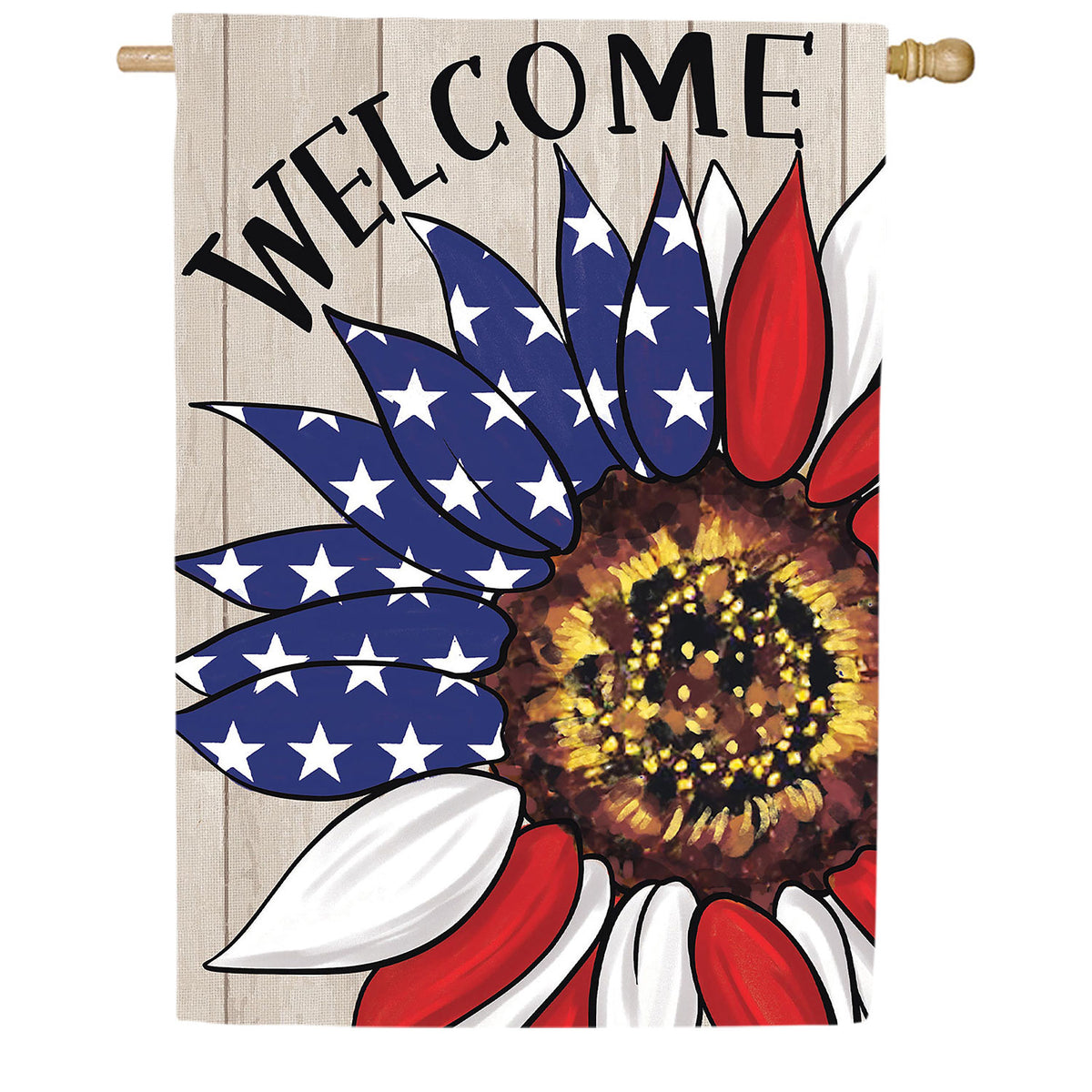 Evergreen Patriotic Sunflower Burlap House Flag