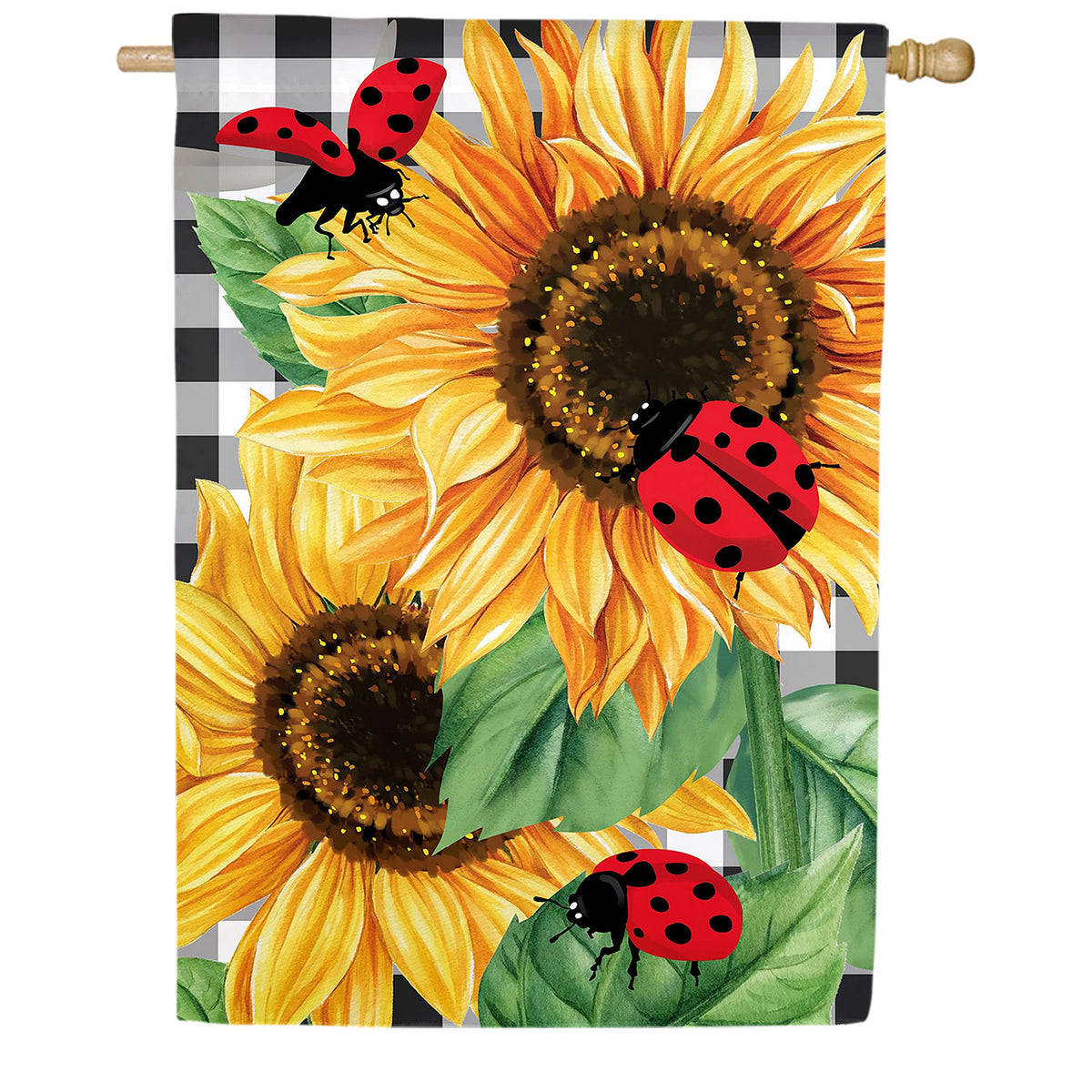 Evergreen Sunflower Ladybugs Burlap House Flag