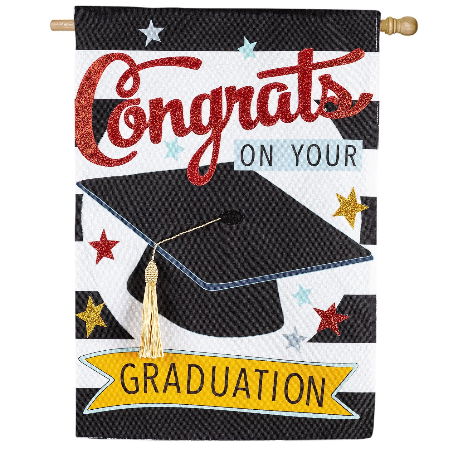 Evergreen Congrats Grad Burlap House Flag