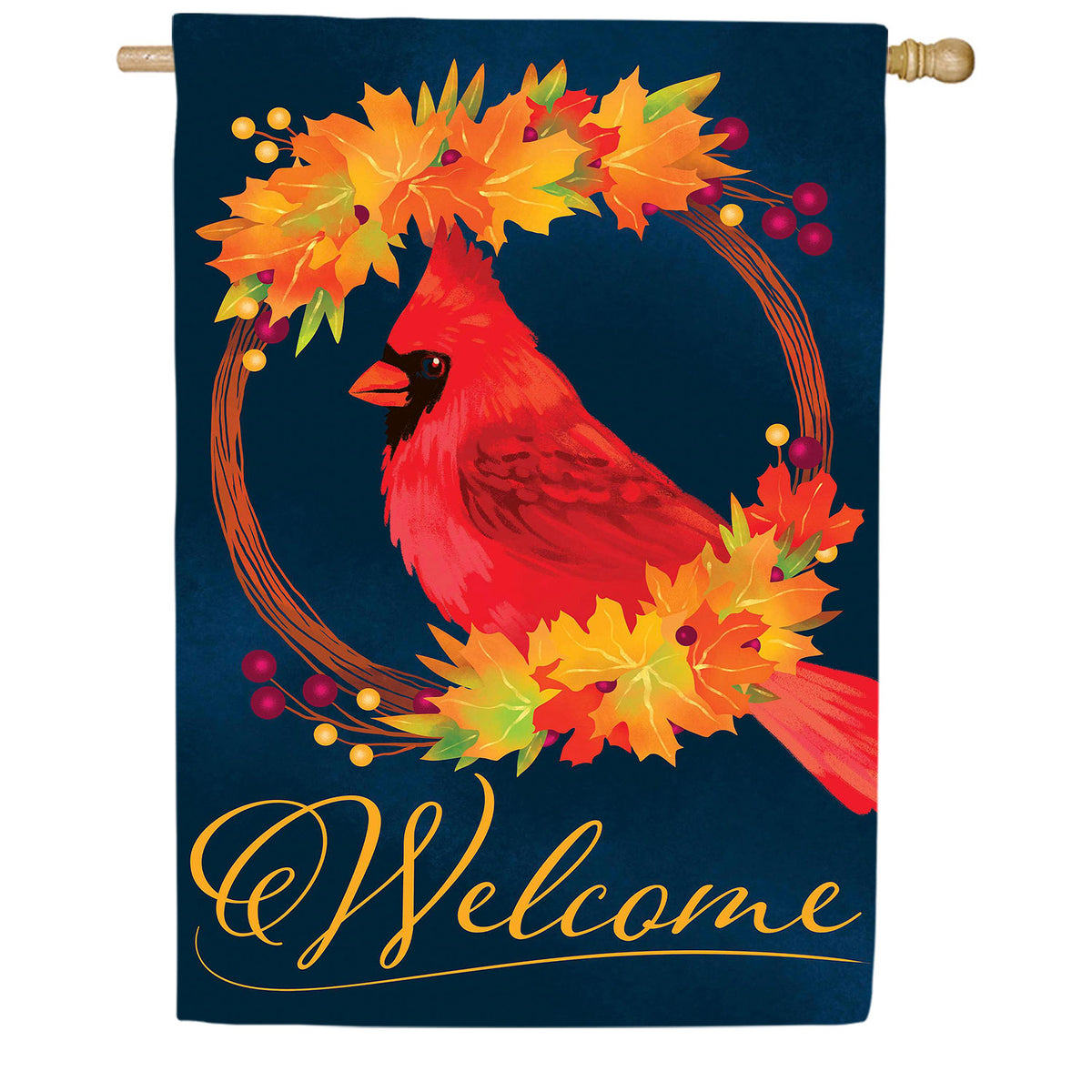 Evergreen Fall Cardinal Wreath Burlap House Flag
