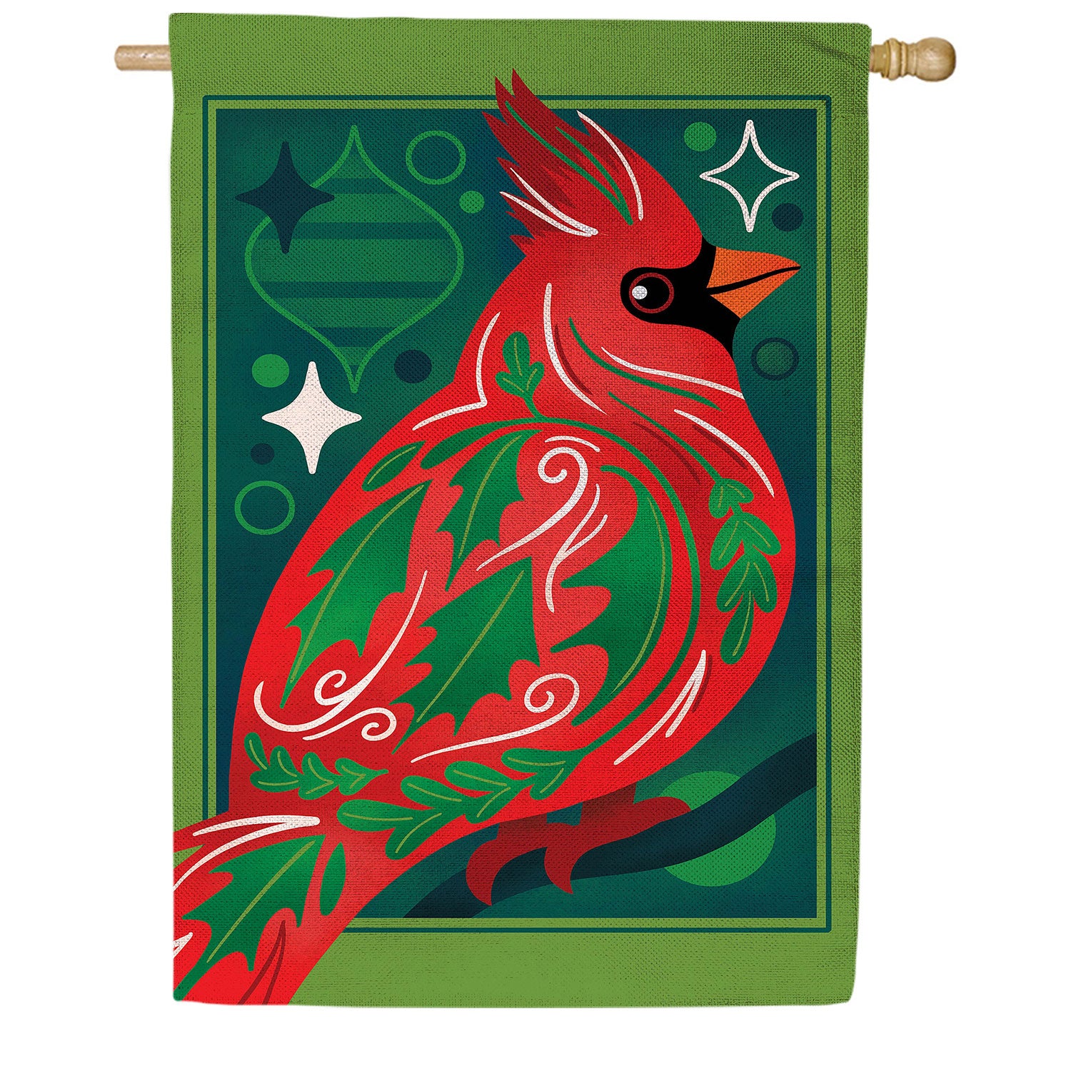 Evergreen Decorated Cardinal Burlap House Flag