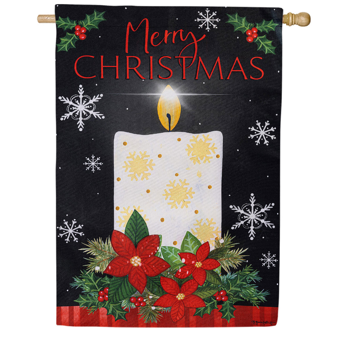 Evergreen Merry Christmas Candle Burlap House Flag