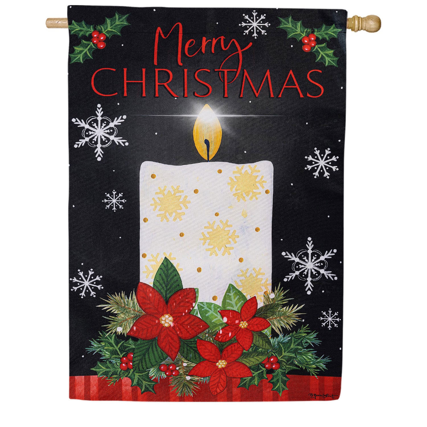 Evergreen Merry Christmas Candle Burlap House Flag