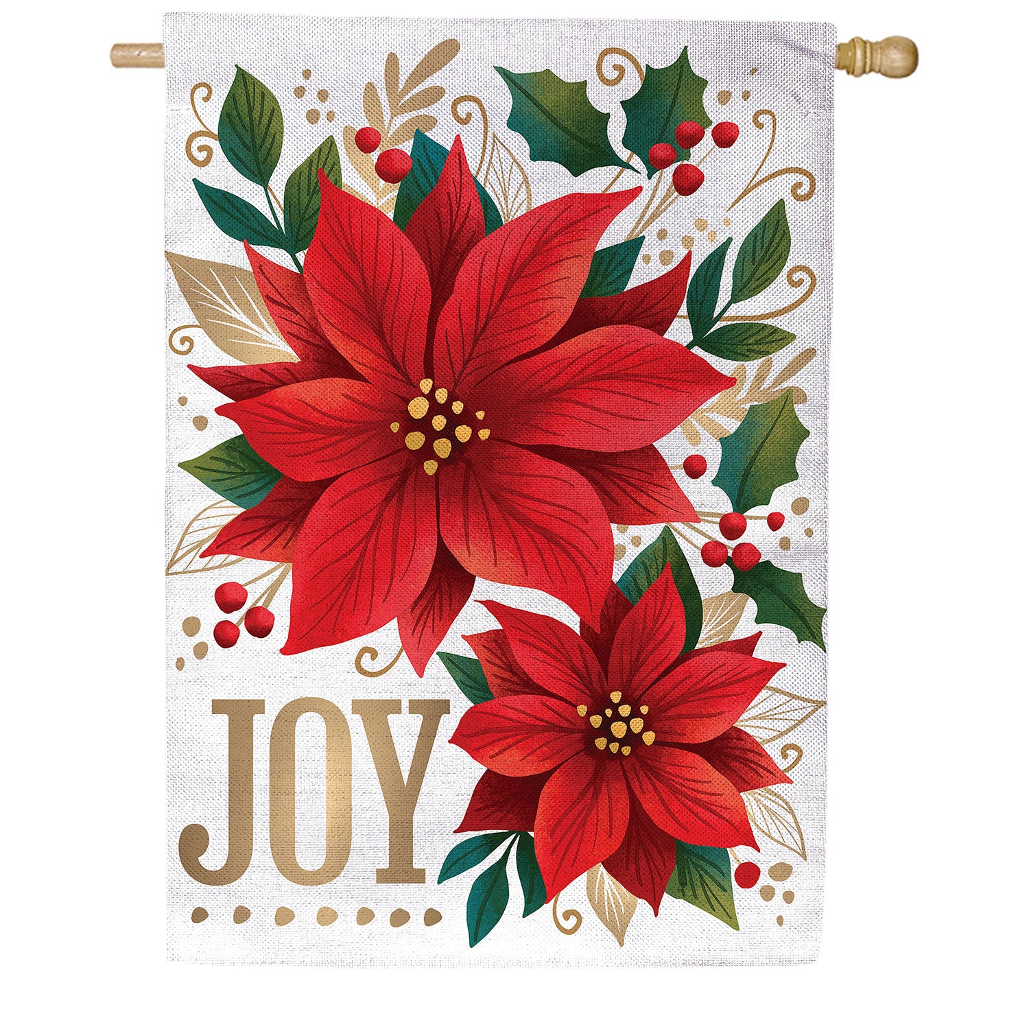 Evergreen Joy Poinsettia Burlap House Flag
