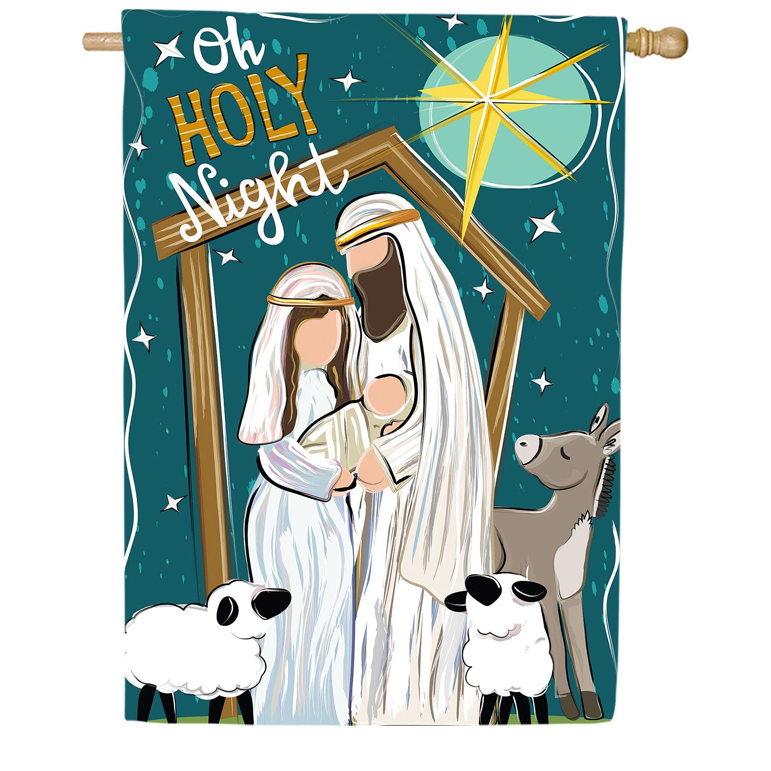 Evergreen Oh Holy Night Burlap House Flag